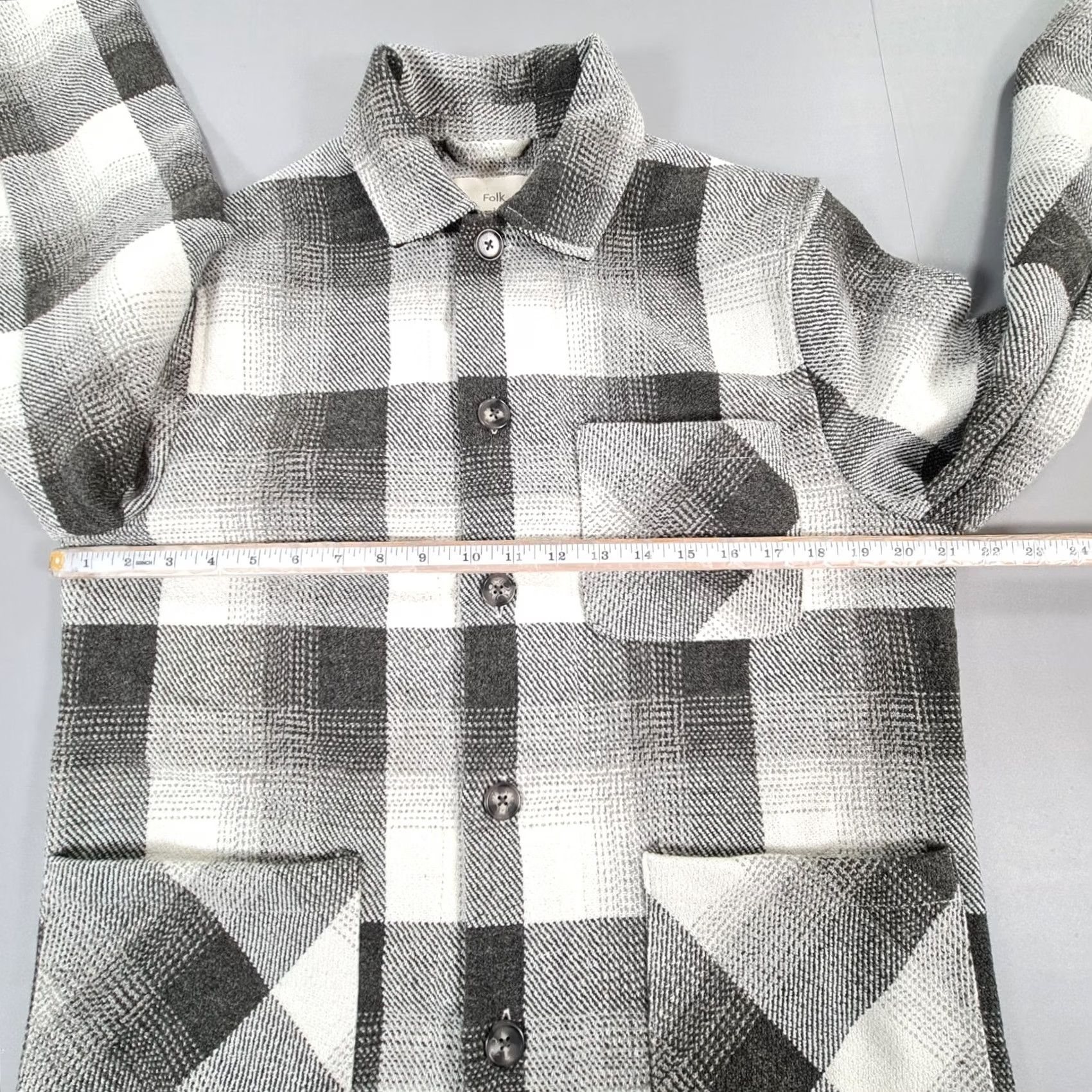Folk Folk Jacket Shirt Overshirt Grey Medium Checkered Collared Shacket 3 Pocket Button Mens Size US M / EU 48-50 / 2 - 5 Thumbnail