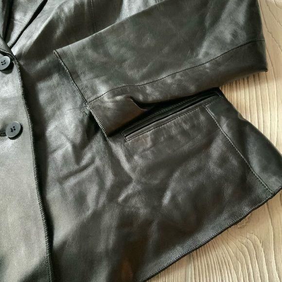 Jones New York Jones New York Genuine Leather Jet Black Chic Blazer Size XL / US 12-14 / IT 48-50 - 3 Thumbnail