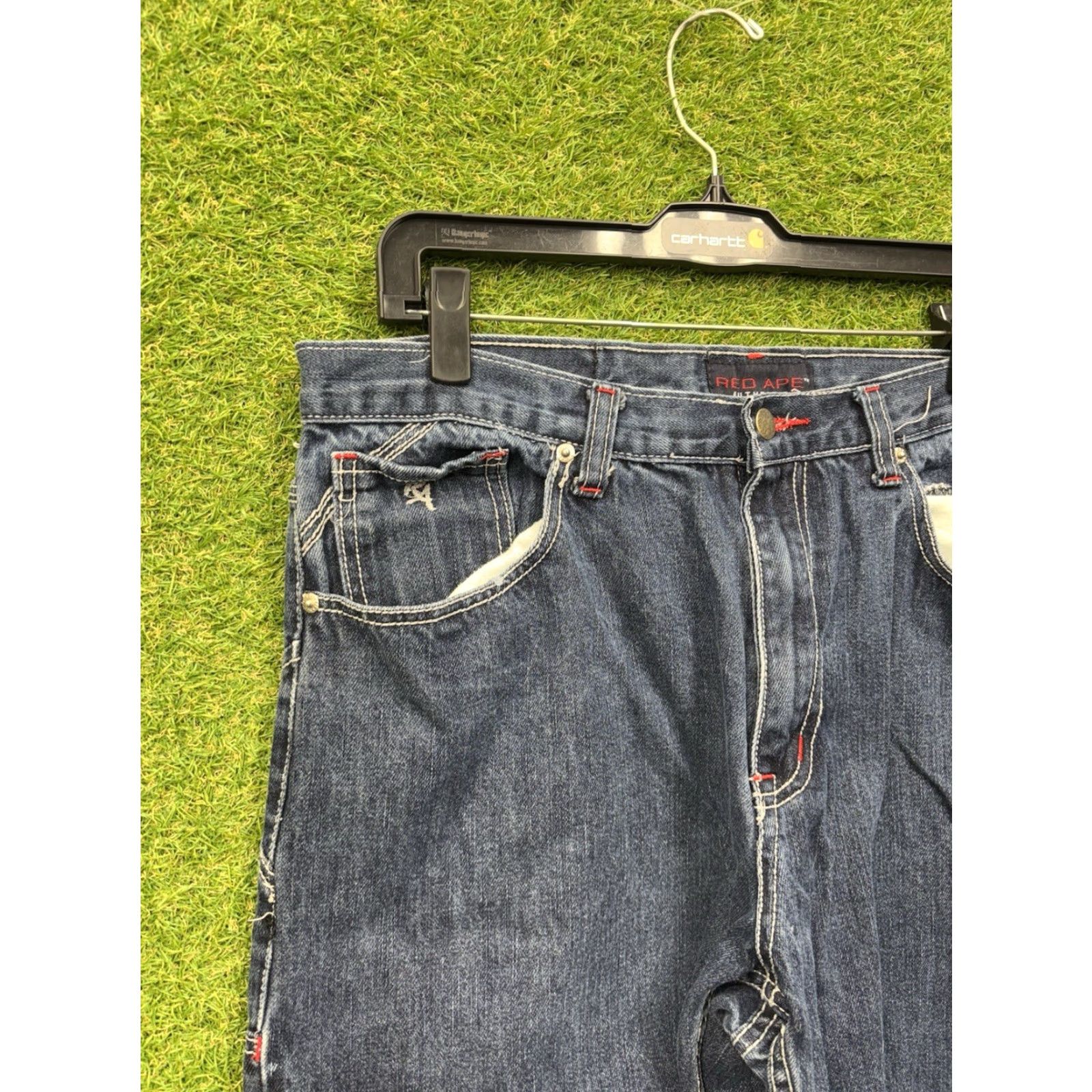 Vintage VINTAGE Red Ape Jeans Mens 36x32 Relaxed Fit 5-Pocket Denim Embroidered Grunge Y2K 90s Hip Hop Wide-Leg Jeans Mens Reg Blue Baggy 2000s Size US 36 / EU 52 - 3 Thumbnail