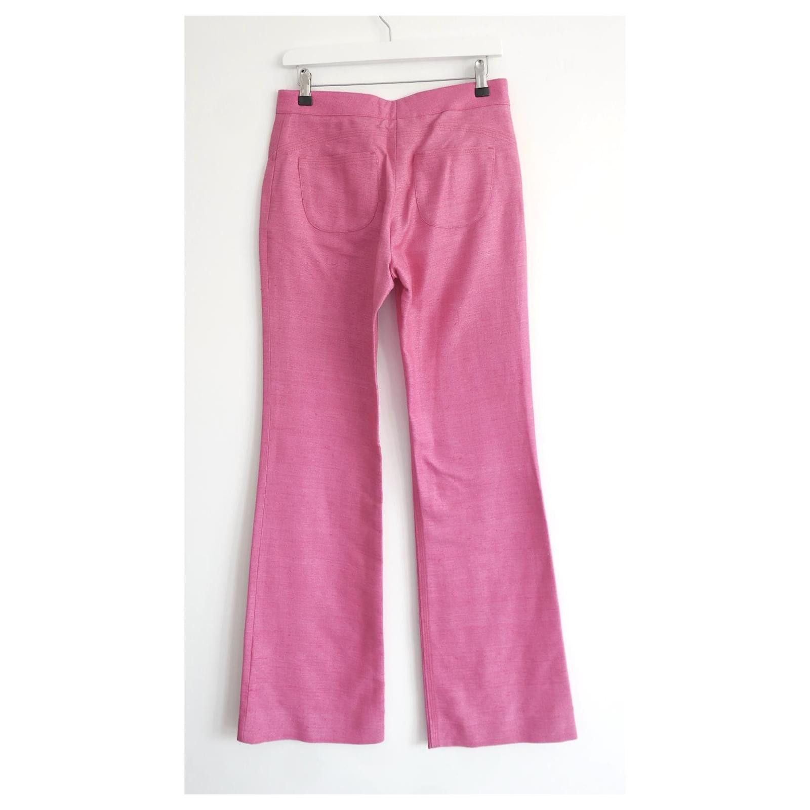 Chanel Chanel Spring 2007 Pink Slubbed Silk Flared Trousers Size 27" / US 4 / IT 40 - 3 Thumbnail