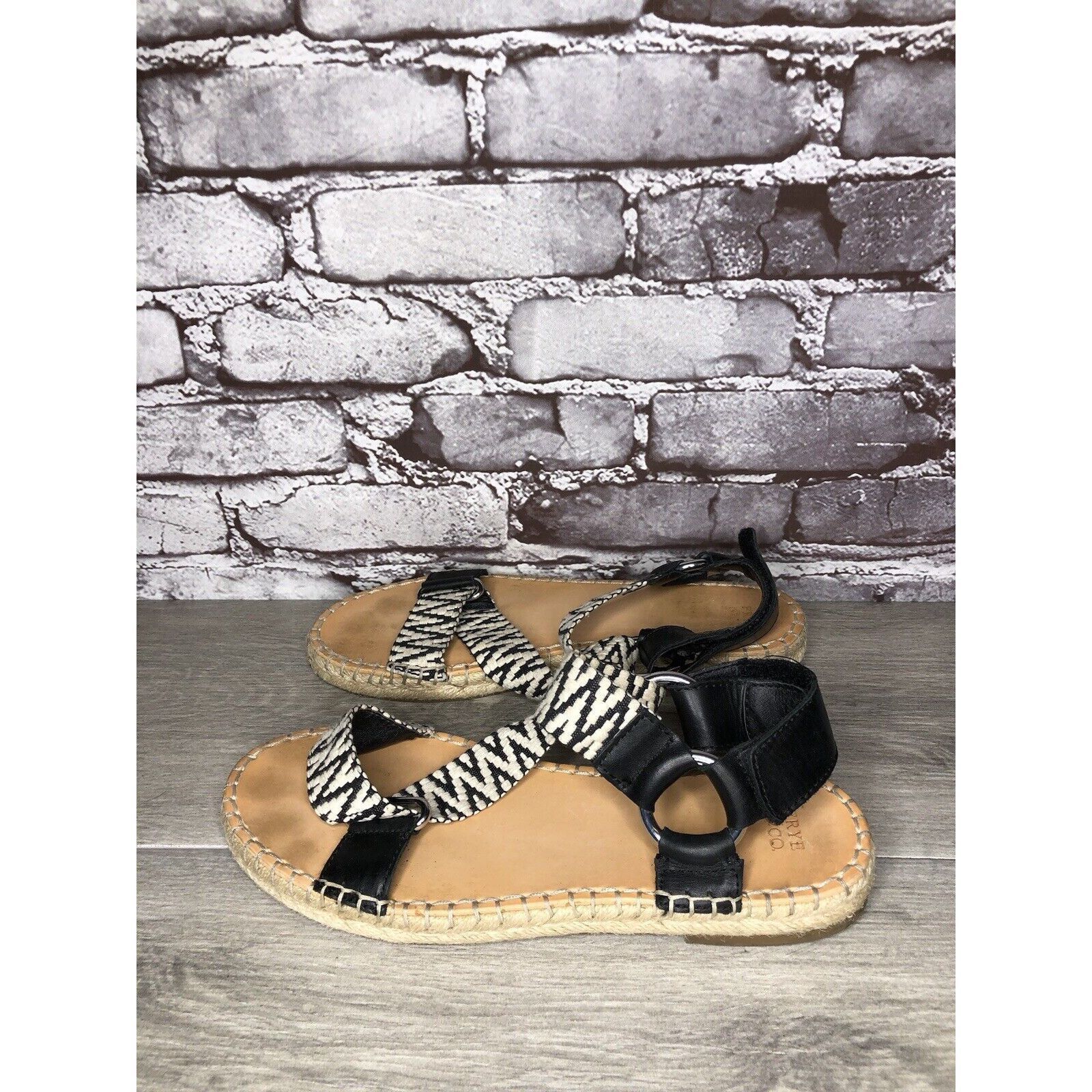 Frye Frye & Co Kole White Black Fabric Leather Espadrilles Sandal Size US 8.5 / IT 38.5 - 1 Thumbnail