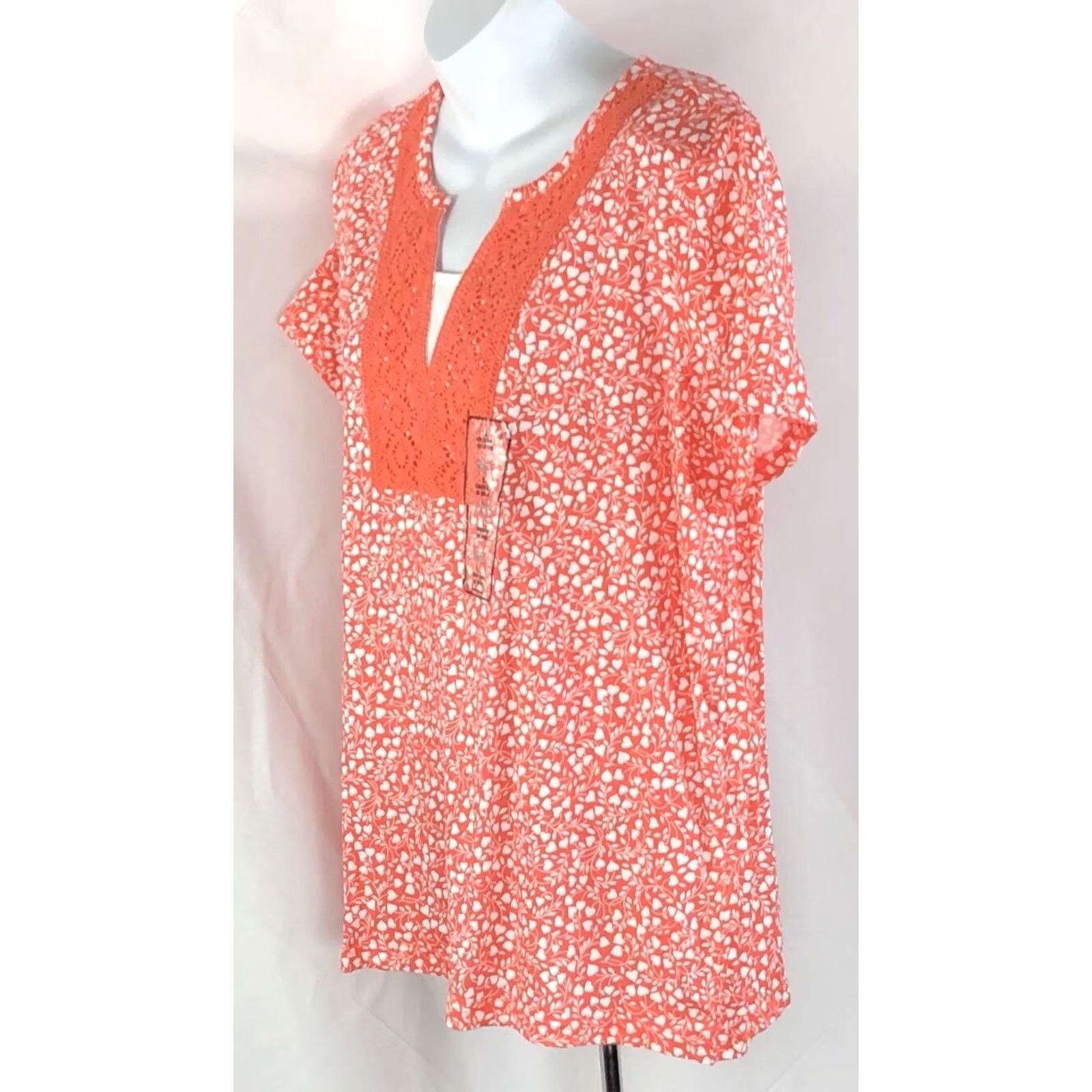 Basic Editions NWT Basic Crochet Top L Orange Wht Floral Short Sleeve Y2K Cottage Capsule Womens Size L / US 10 / IT 46 - 2 Thumbnail
