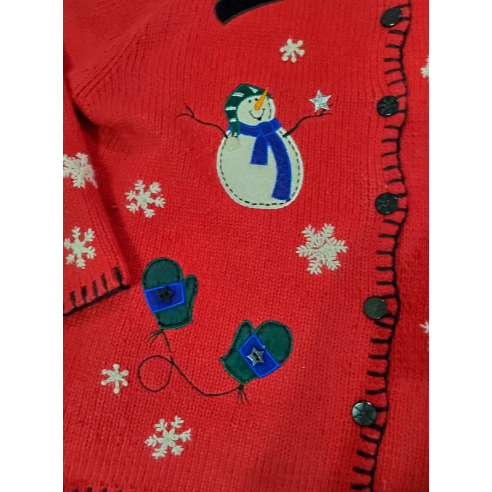 Croft & Barrow VINTAGE Croft & Barrow Womens Cardigan Sweater Red Snowmen Snowflakes Christmas L Regular Knit Embroidered Button Notions Winter Fall Spring Size L / US 10 / IT 46 - 3 Thumbnail