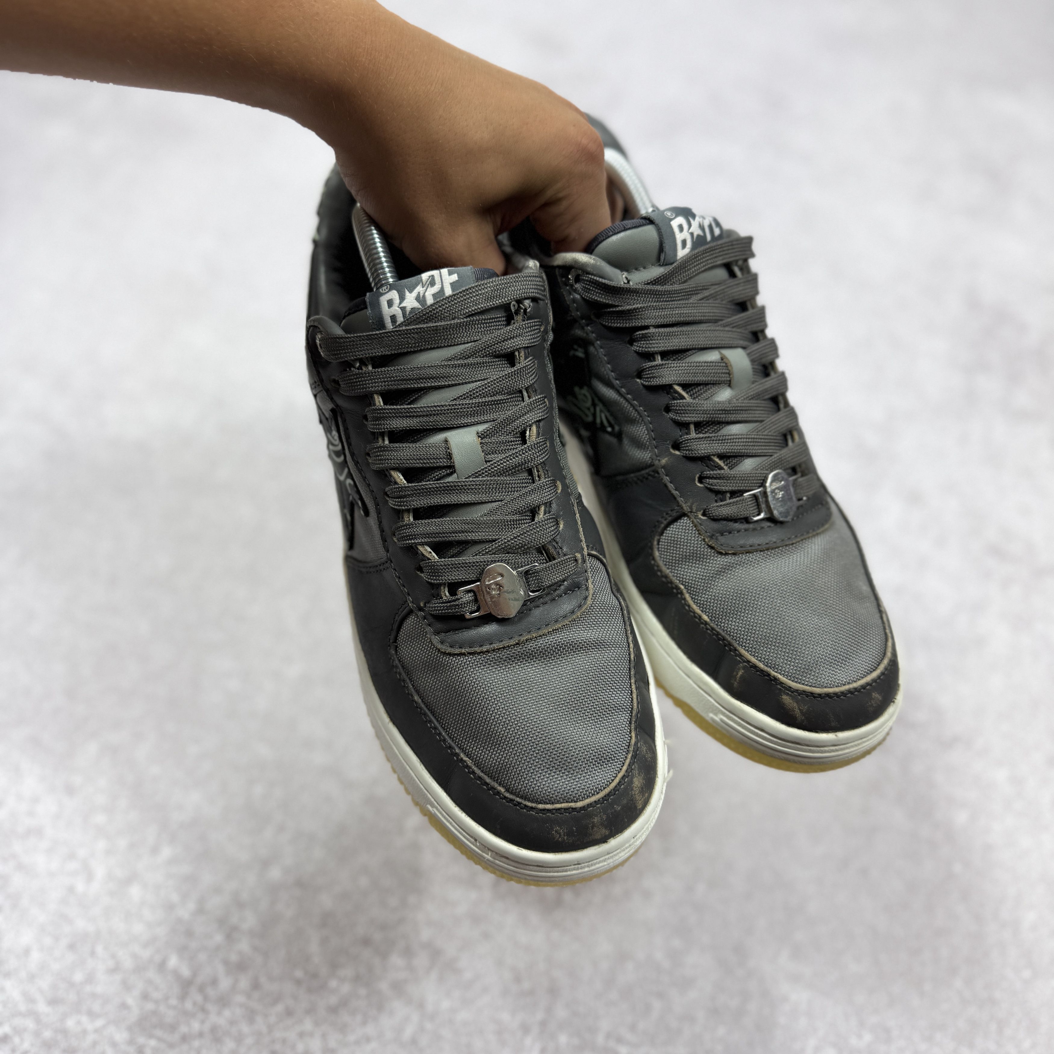 Bape Mens Bape STA #1 0ZXSHM91X007I Gray Leather Sneakers Size 42 Size US 9 / EU 42 - 5 Thumbnail