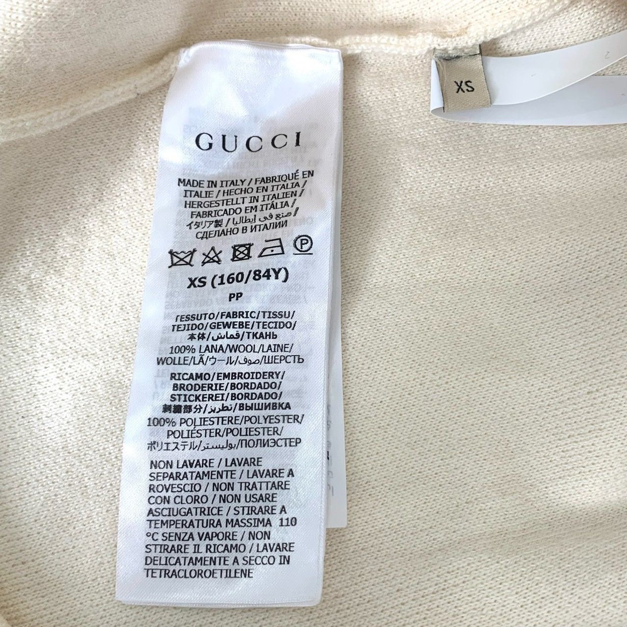 Gucci [Gucci] Embroidered Striped Trim Beige Wool Short-Sleeve Kn Size XS / US 0-2 / IT 36-38 - 4 Thumbnail