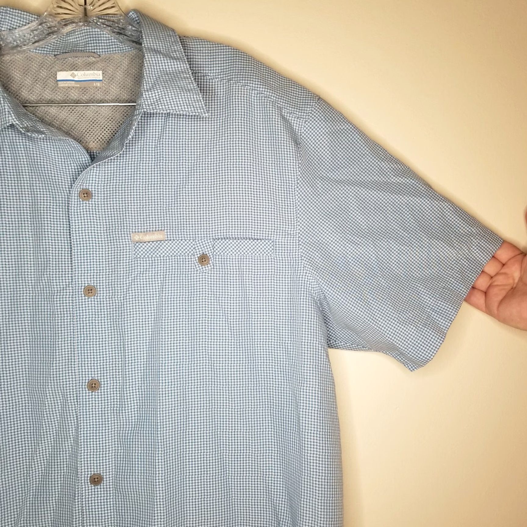 Vintage Columbia Shirt Men L Regular Short Sleeve Blue Button-Up Size US 33 - 3 Thumbnail