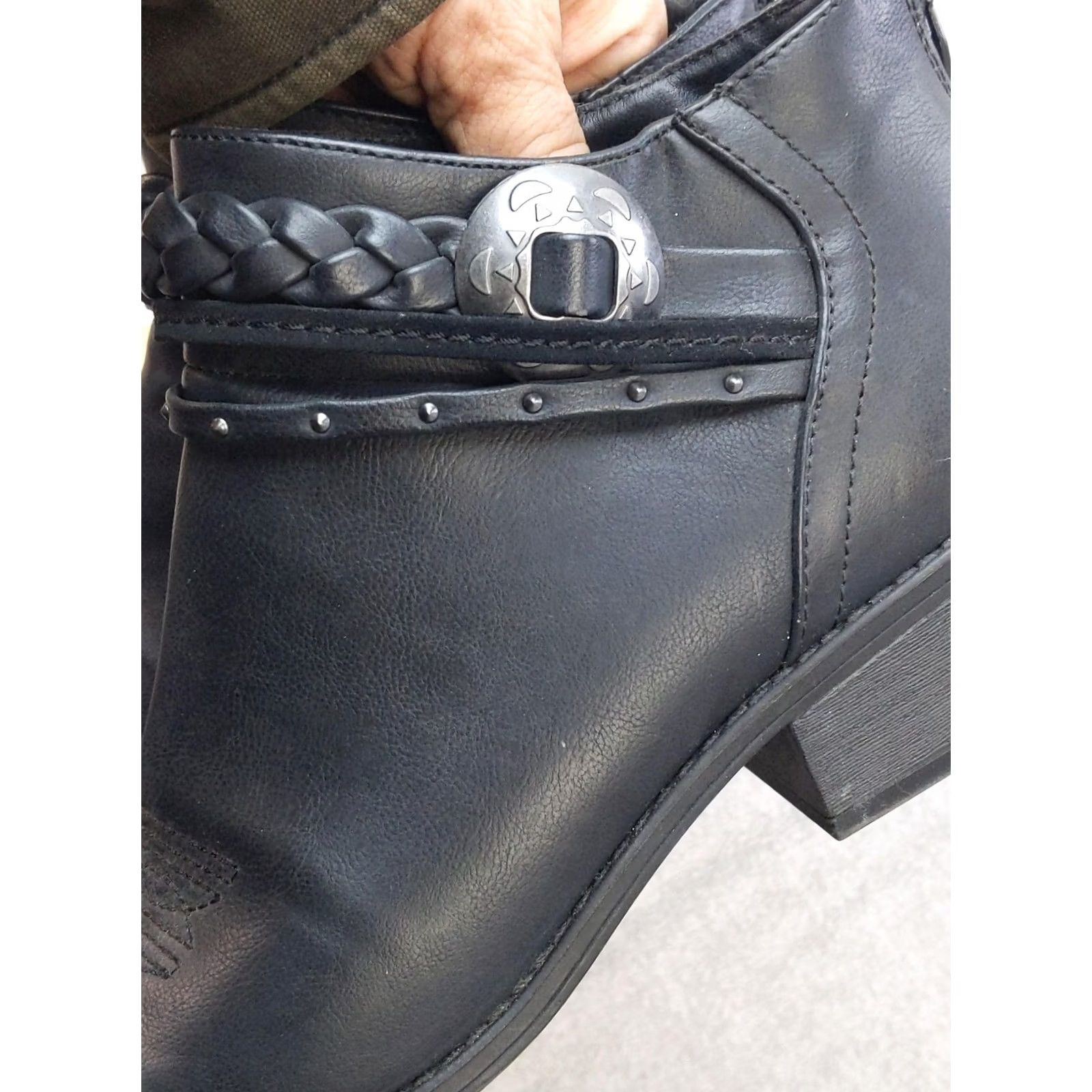 Vintage DV Womens Western Ankle Boots 8.5 Buckle Studded Black Synthetic Zip Casual Shoes Shoes West 39 Size US 9 / IT 39 - 5 Thumbnail