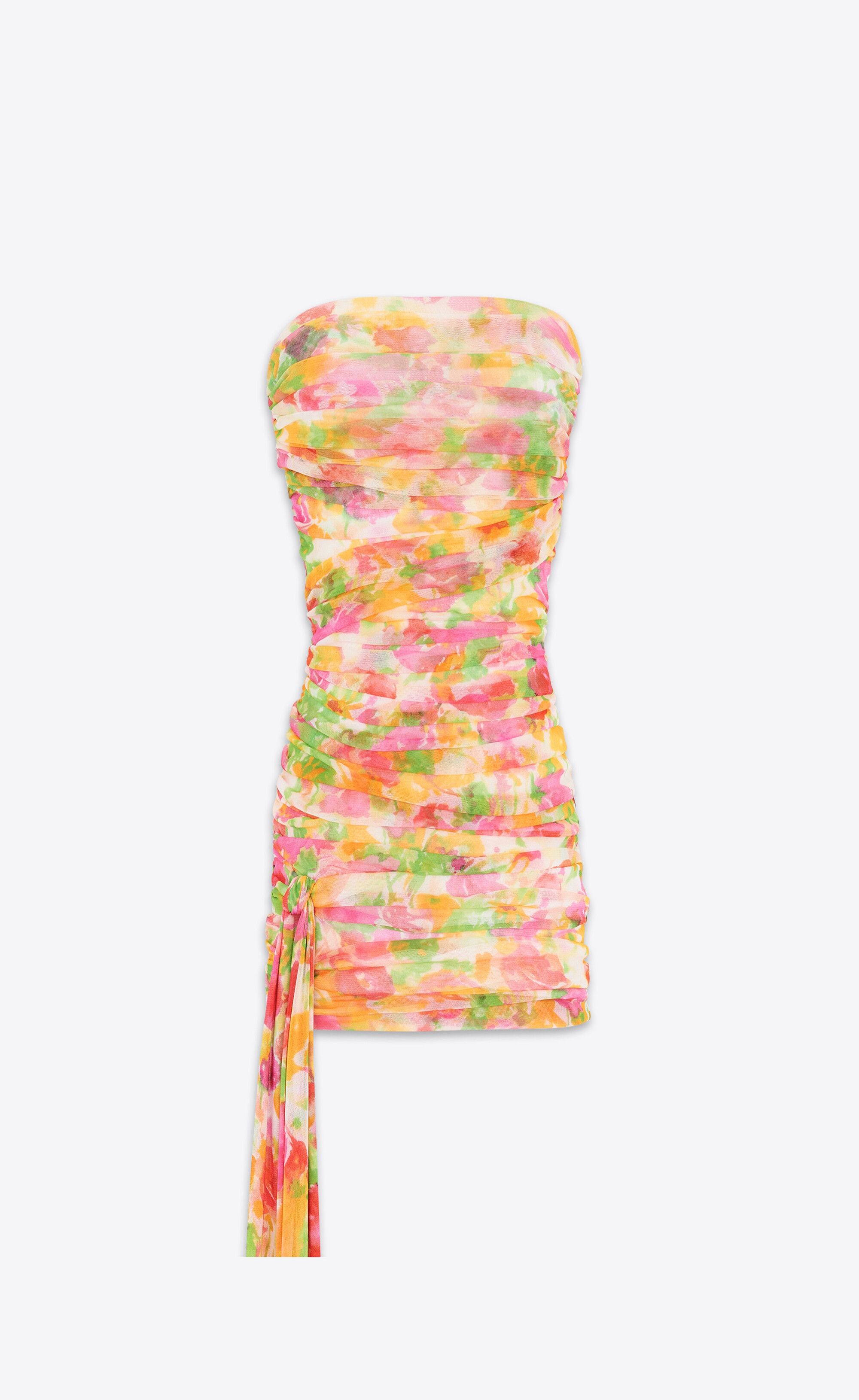 Saint Laurent Paris o1s1wg110625 780240 Ruched Srapless Dress Floral Tulle Size XS / US 0-2 / IT 36-38 - 1 Thumbnail