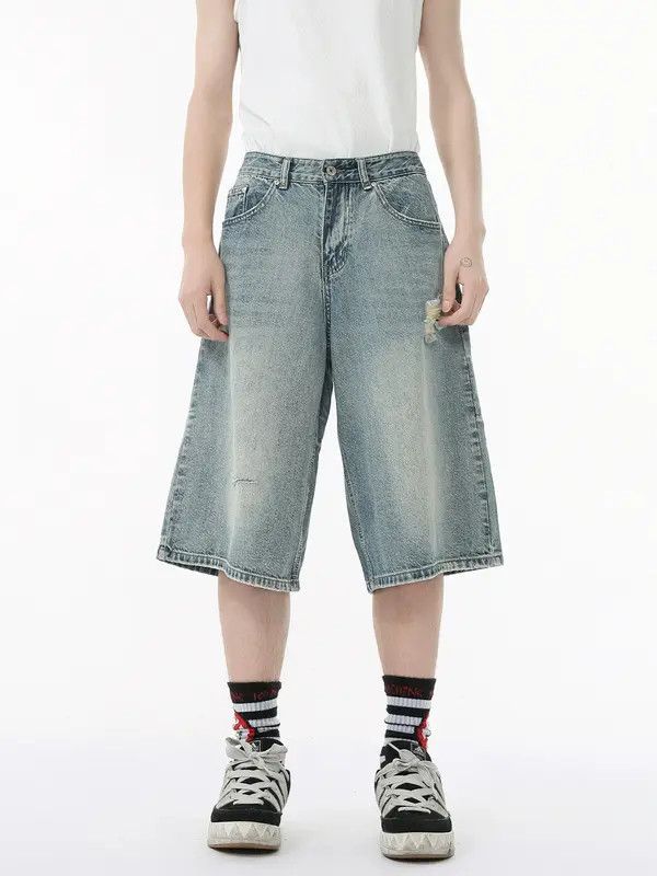 Japanese Brand Japanese retro distressed straight ripped denim shorts Size US 32 / EU 48 - 6 Thumbnail