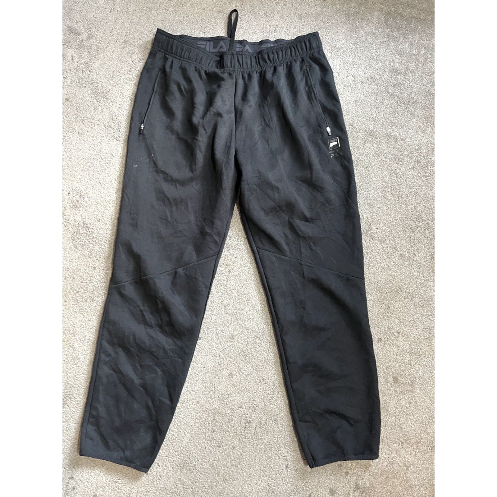 Fila FILA Sweatpants Mens Large Black Joggers Drawstring Tapered Solid Polyester Size US 33 - 2 Thumbnail