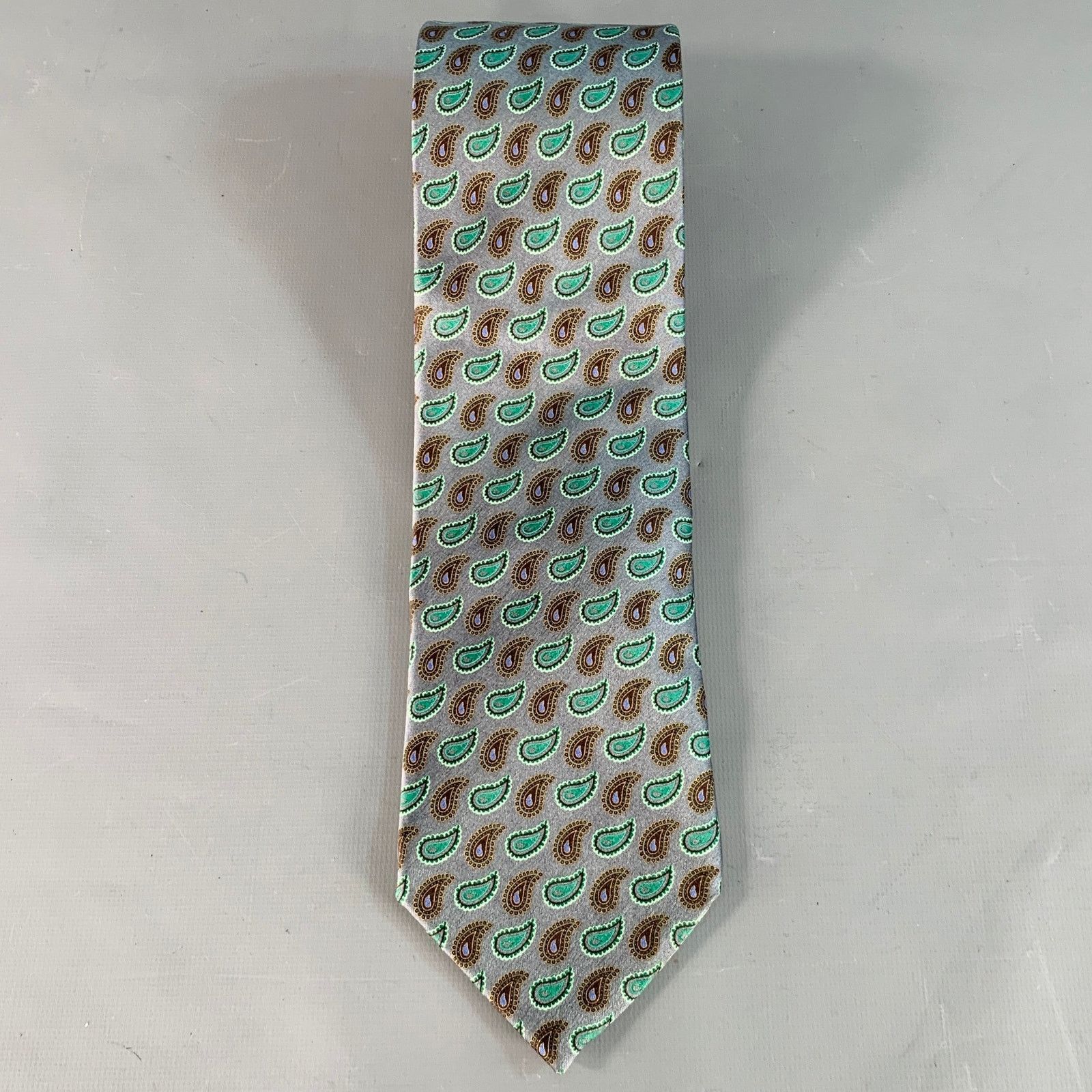 Ermenegildo Zegna ERMENEGILDO ZEGNA Grey Green Paisley Silk Tie Size ONE SIZE - 3 Thumbnail