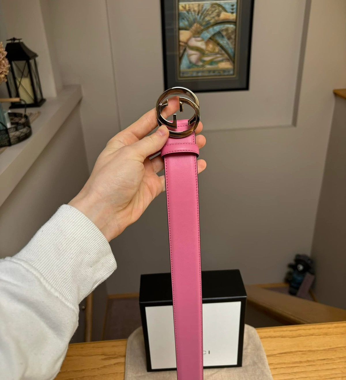 Gucci Gucci Pink / Silver Leather GG Belt Size 34 - 4 Thumbnail