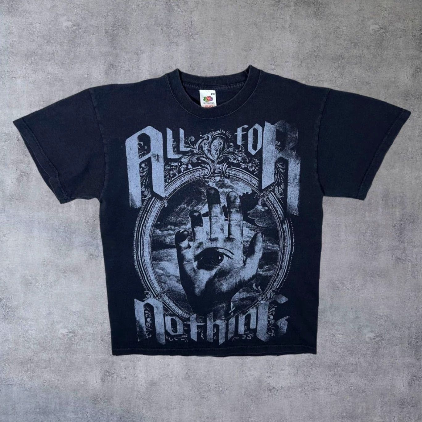 Fruit Of The Loom All For Nothing Graphic Black T-Shirt Medium Mens Shirt Graphic Print Front Black 90s Punk Metalcore Band VG378 Size US M / EU 48-50 / 2 - 2 Thumbnail
