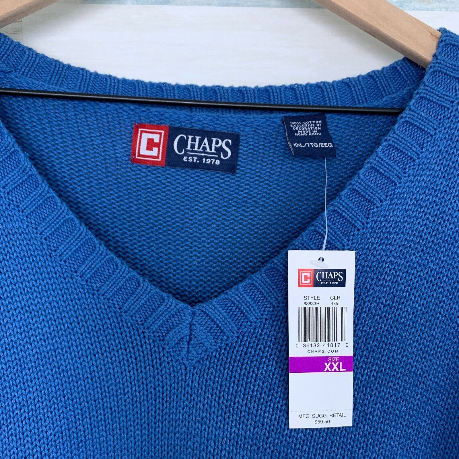 Chaps Chaps Ribbed V Neck Sweater Blue Cotton Knit Mens Size XXL Size US XXL / EU 58 / 5 - 8 Thumbnail
