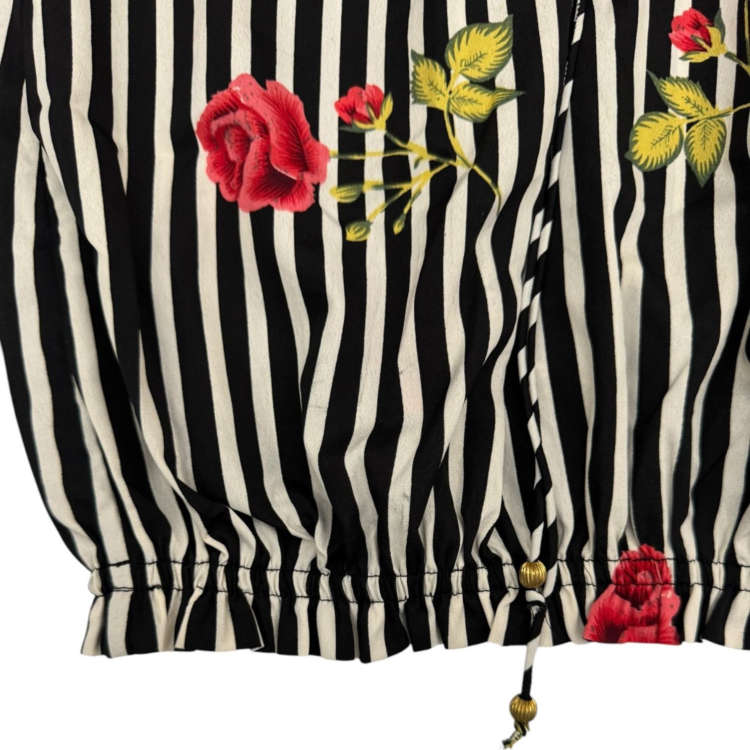 Other New Glory Black & White Striped Blouse w/Roses Medium Size M / US 6-8 / IT 42-44 - 5 Thumbnail