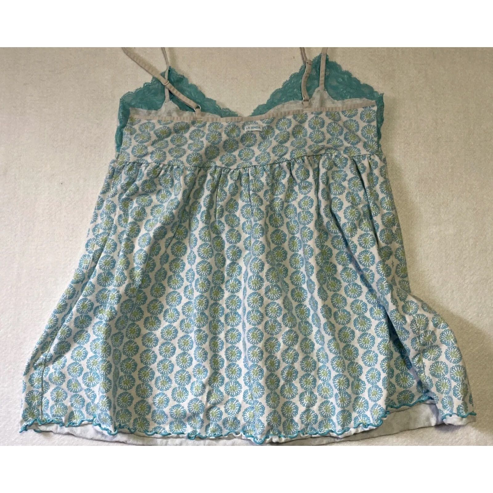 Vintage La Senza Shirt Tank Top Women’s Size L Green Spaghetti Straps V-Neck Sleeveless Casual Basic Nylon Spandex - Women Size L / US 10 / IT 46 - 7 Thumbnail