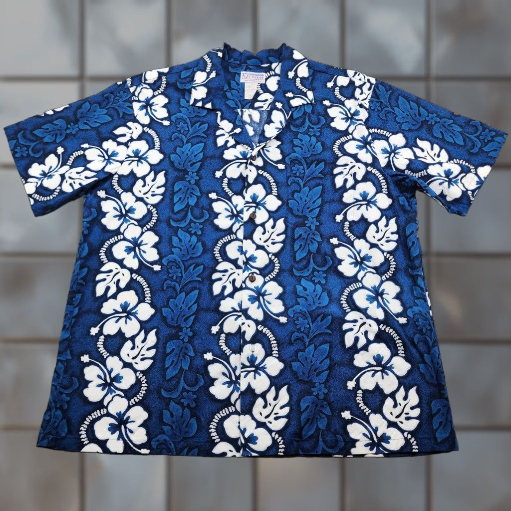 Vintage VINTAGE KY'S Hawaiian Shirt Mens XL Blue White Hibiscus Floral Camp Collar Made in Hawaii USA Shirt Size US XL / EU 56 / 4 - 1 Thumbnail