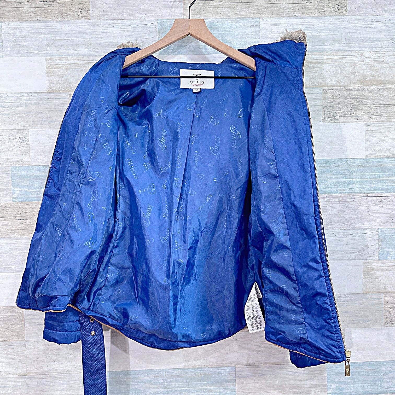 Guess × Vintage Guess Y2K Hooded Belted Ski Puffer Jacket Blue Womens Medium Size M / US 6-8 / IT 42-44 - 4 Thumbnail