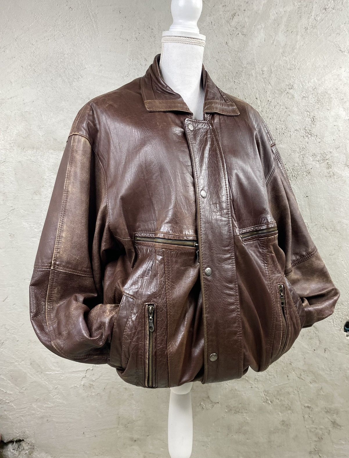 Vintage Leather jacket with lining vintage bomber boxy oversize Size US XL / EU 56 / 4 - 1 Thumbnail