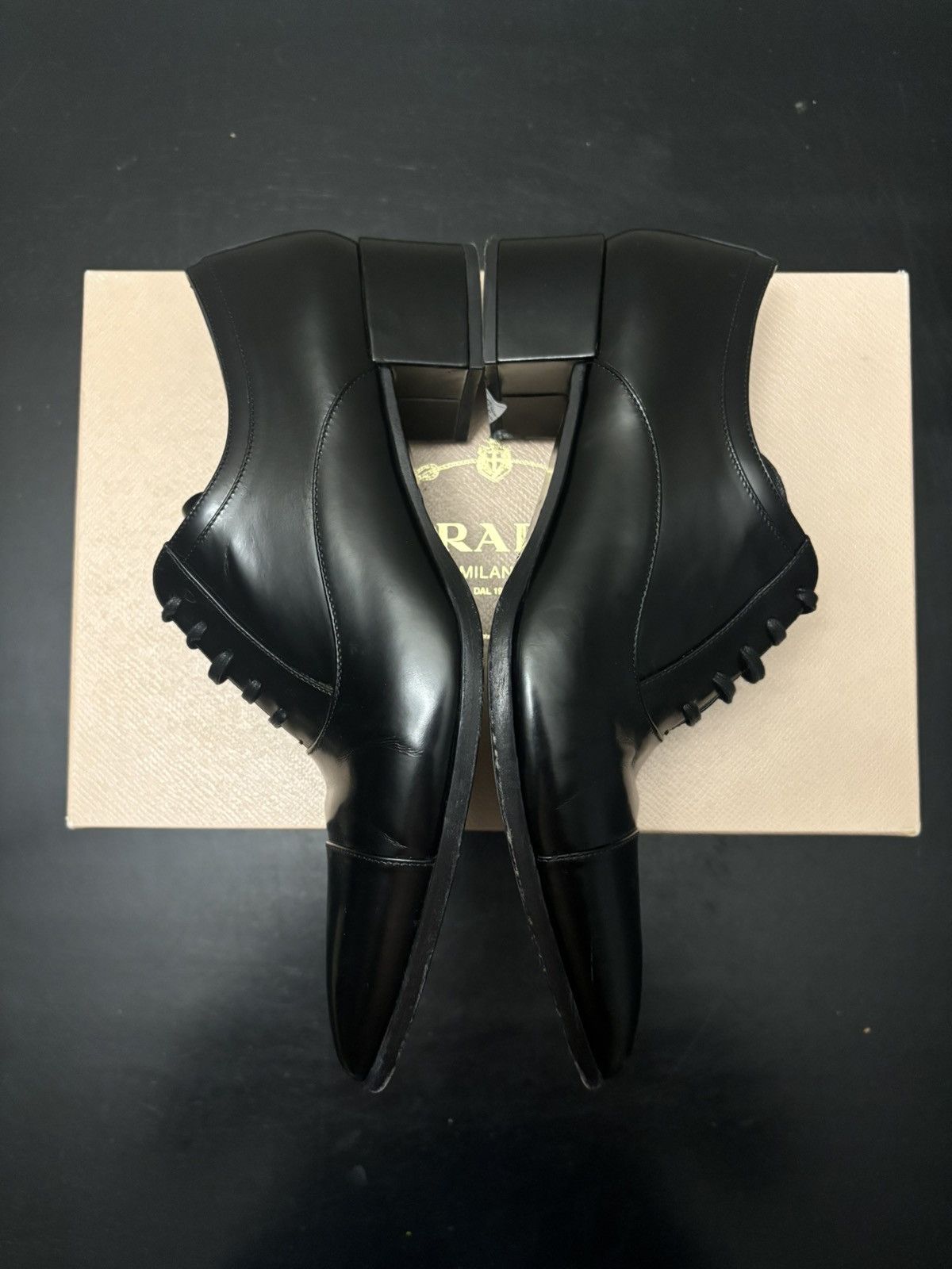 Prada Prada Heeled Derby Leather Loafer Black Size US 7.5 / IT 37.5 - 4 Thumbnail