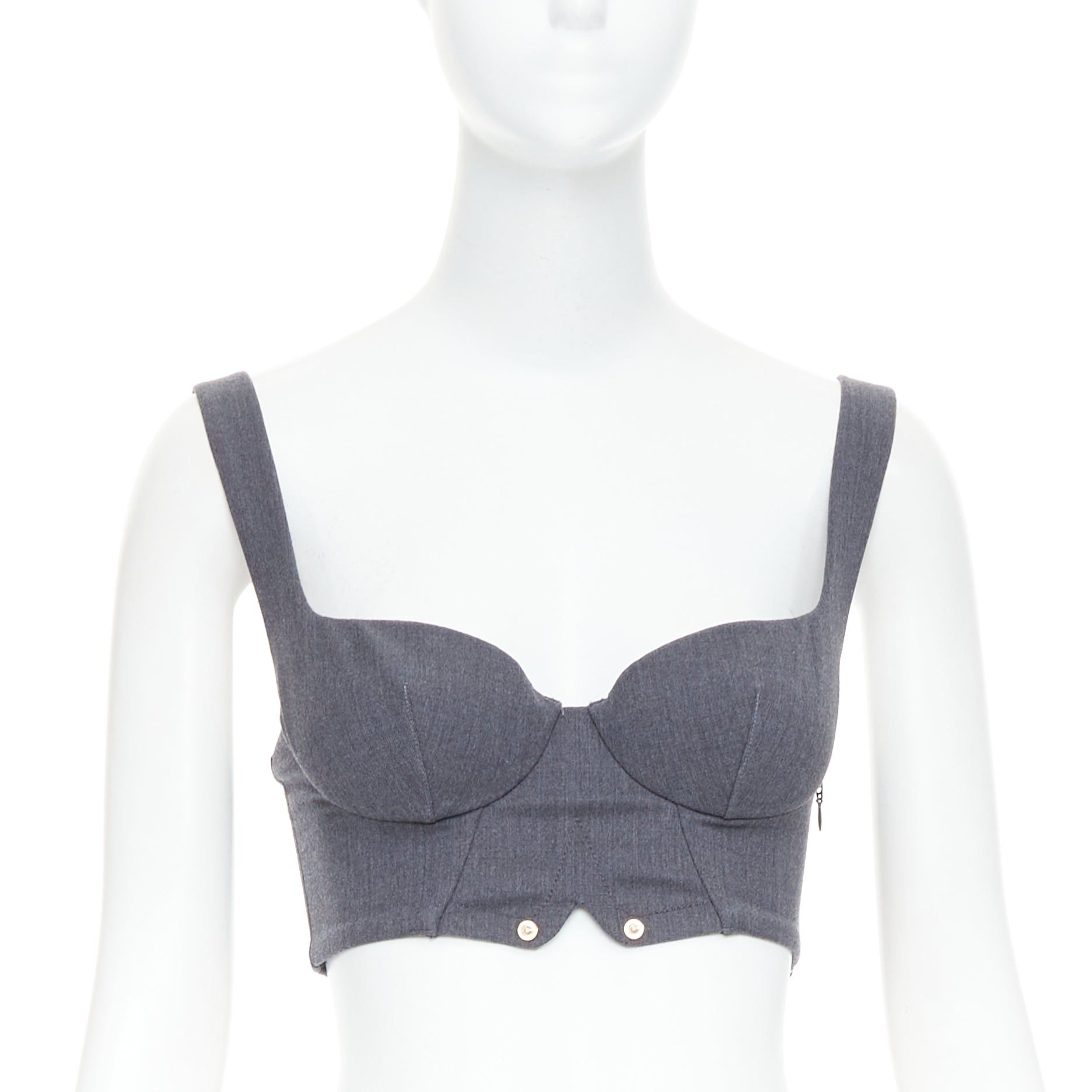 La Perla LA PERLA grey virgin wool gold studs cropped bustier top IT36D S Size S / US 4 / IT 40 - 1 Thumbnail