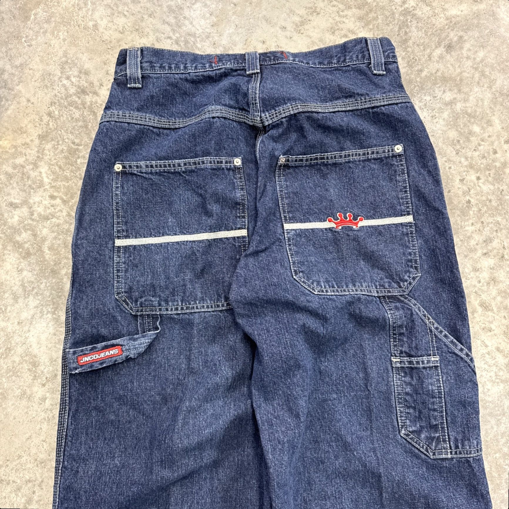 JNCO VINTAGE JNCO Jeans mens 33 x 30 Baggy Wide-Leg Crown Carpenter Skater 90s Grunge Jeans Mens Regular Blue Cotton Denim Embroidered Logo Vintage JNCO Size US 33 - 3 Thumbnail