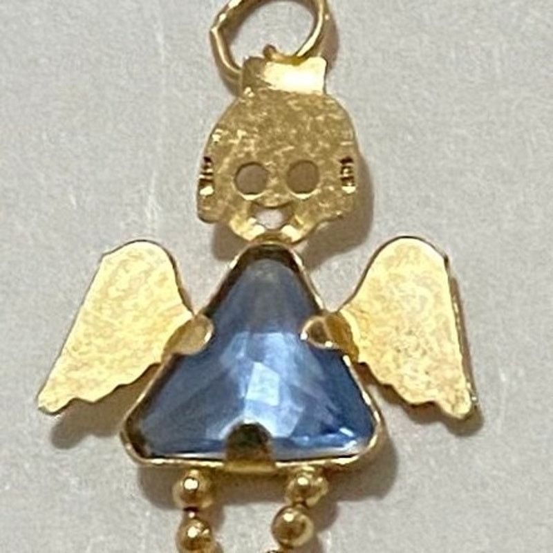 Vintage 14k Yellow Gold Angel Charm Birthstone Aquamarine Pendant Size ONE SIZE - 4 Thumbnail