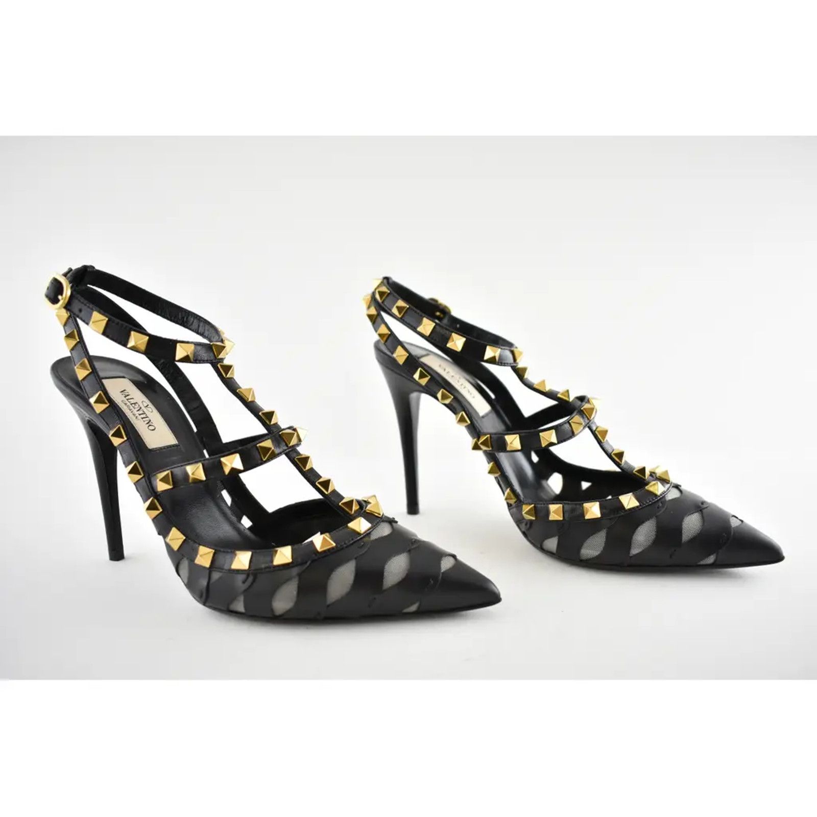 Valentino Rockstud Wave Embroidery Ankle Strap Classic Heel Pump 38.5 Size US 8.5 / IT 38.5 - 4 Thumbnail