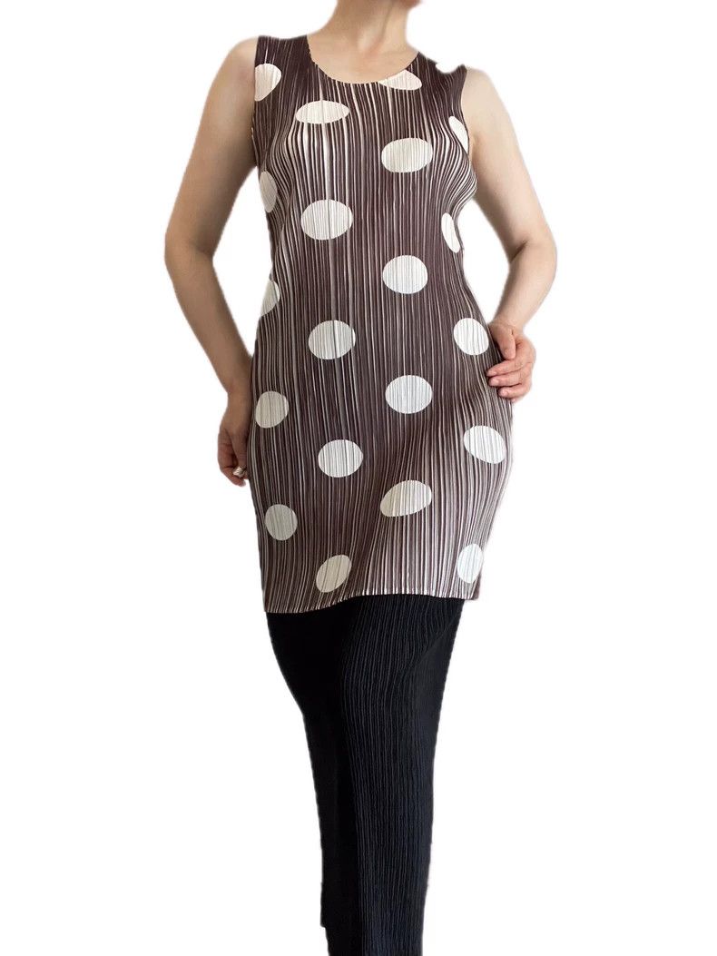 Issey Miyake Issey Miyake size:4 Brown polka dot pleated dress Size XS / US 0-2 / IT 36-38 - 4 Thumbnail