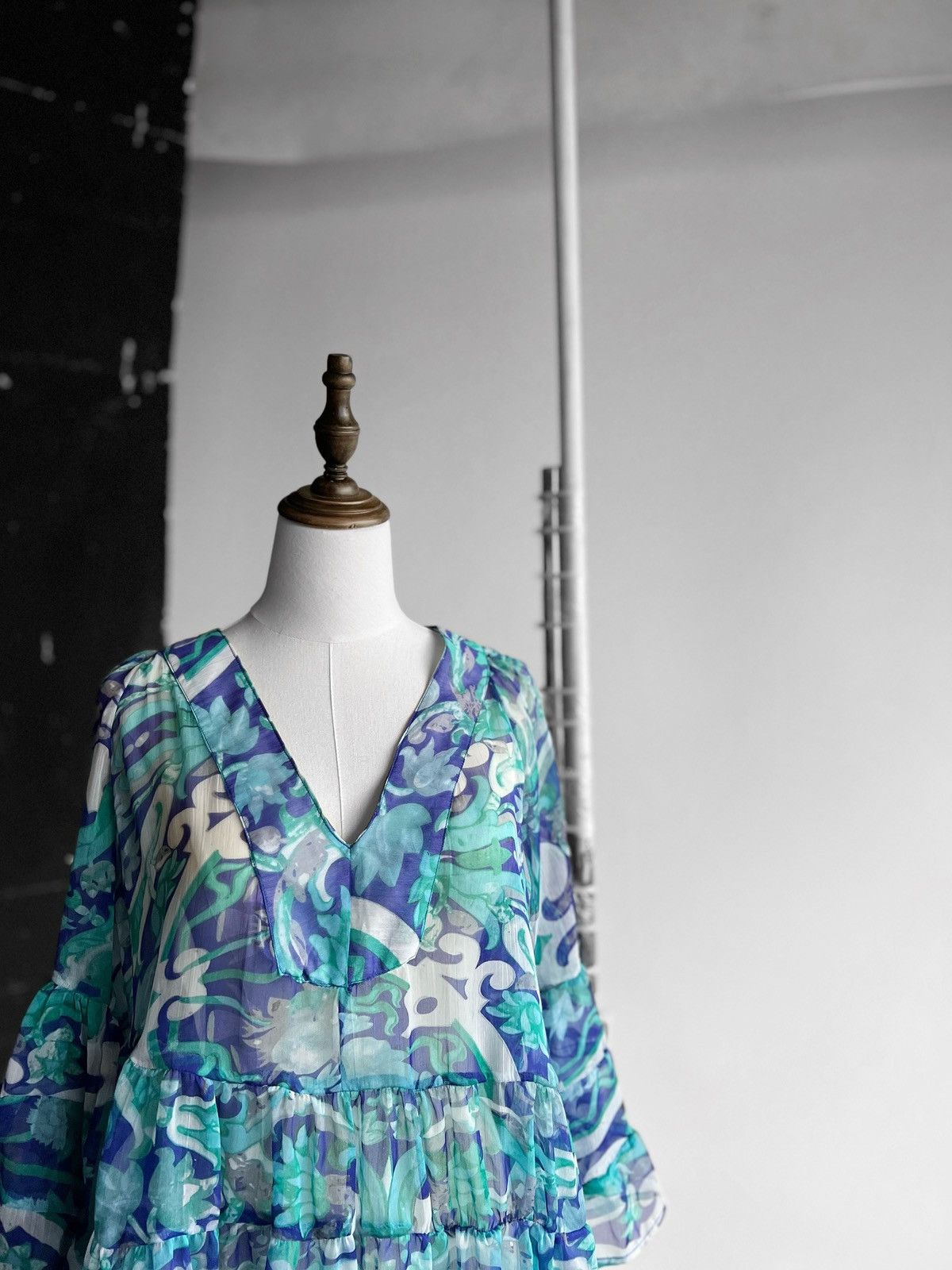 Designer Antica Sartoria by Giacomo Cinque Blue 3/4 Sleeve Blouse Top Size ONE SIZE - 2 Thumbnail