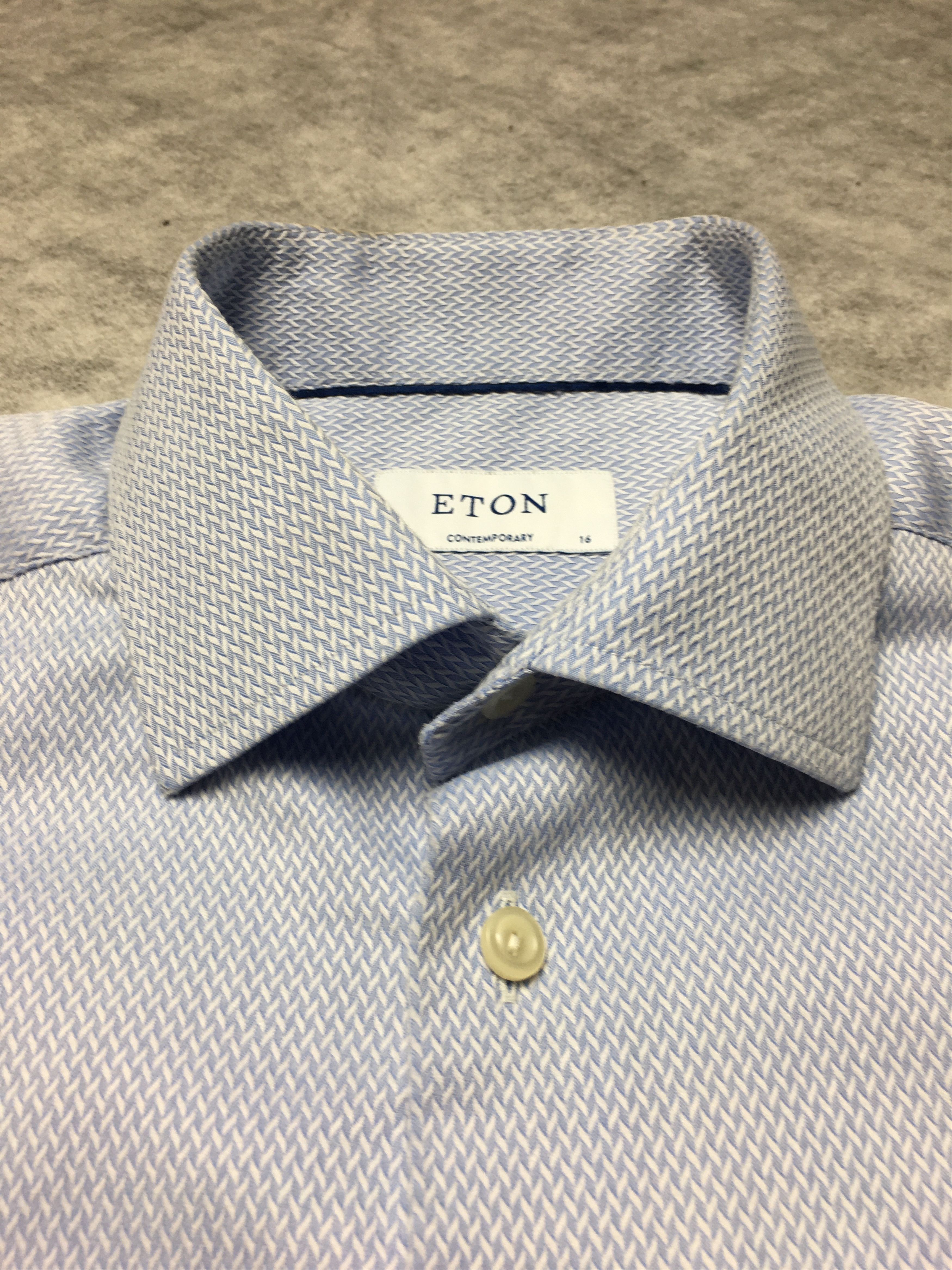 Eton ETON Long Sleeve Mens Herringbone Blue Dress Shirt 41/16 Size 42S - 3 Thumbnail