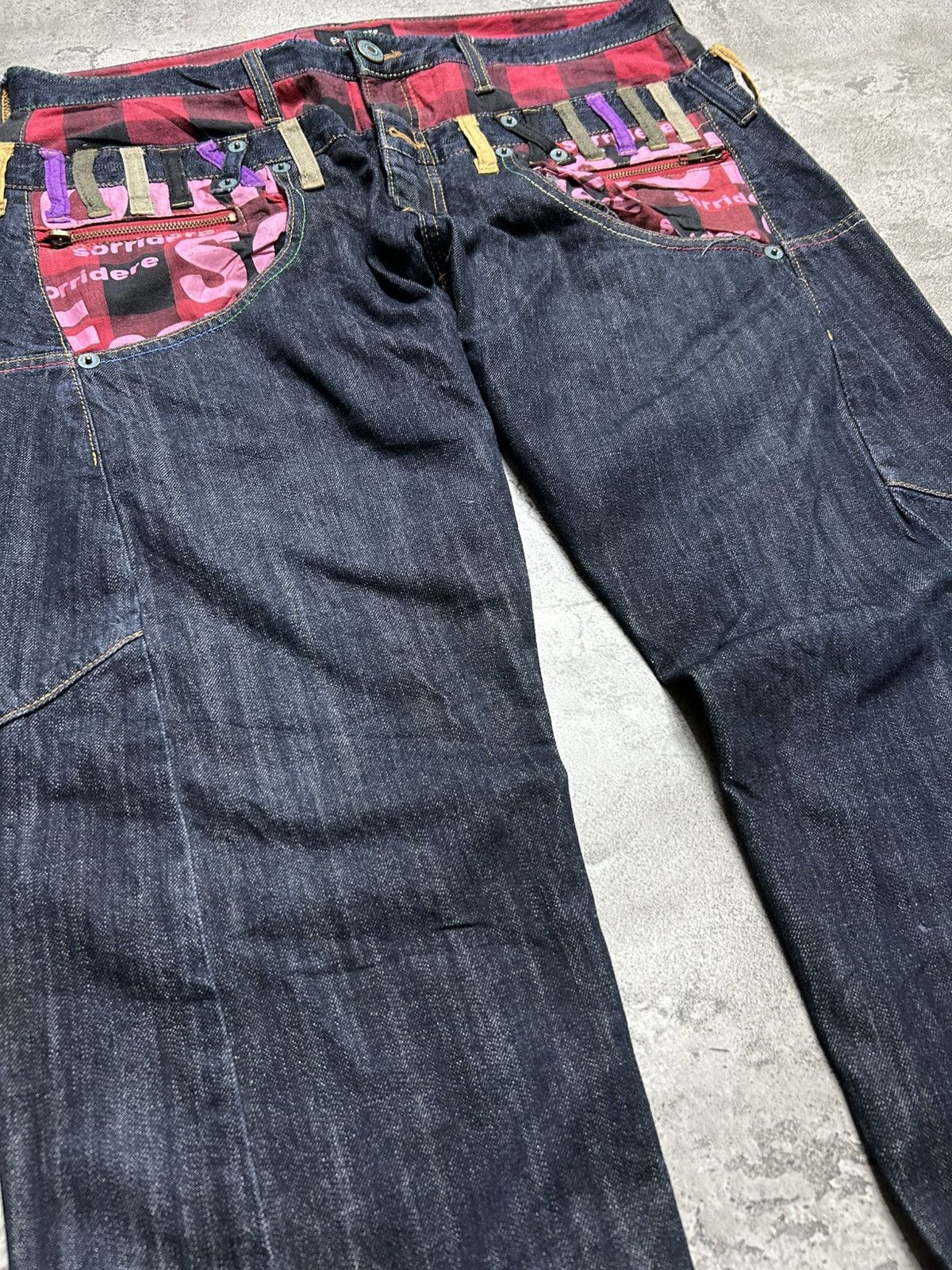 Japanese Brand Sorridere Double Waist Big Logo Denim Jeans Kapital Style Size US 36 / EU 52 - 6 Thumbnail