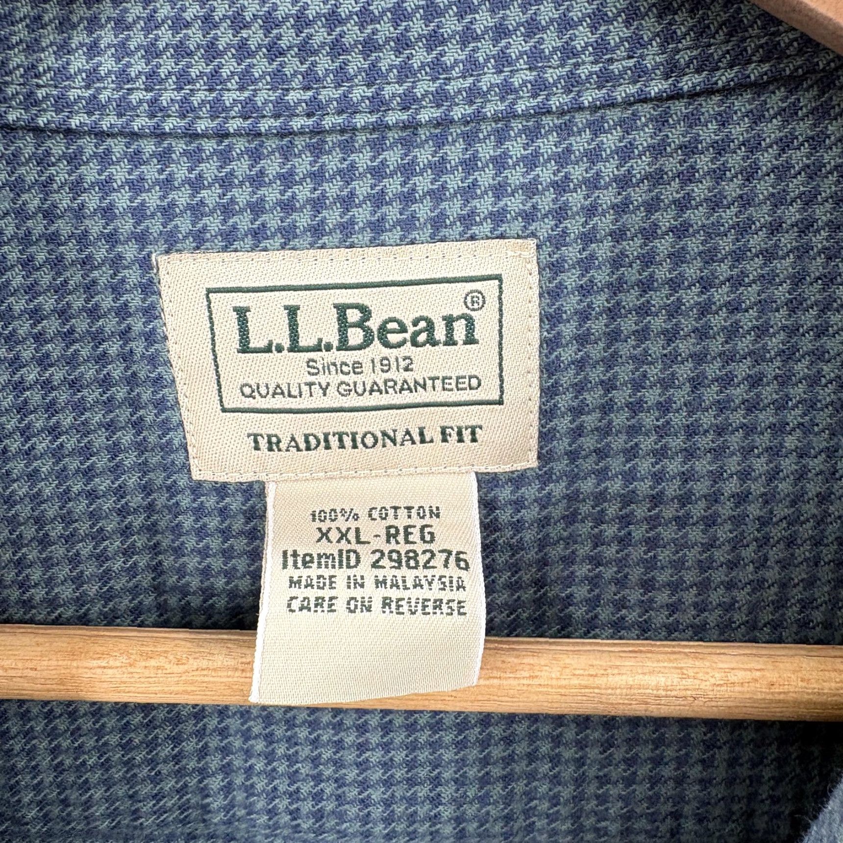 Vintage L.L. Bean Shirt Mens 2XL Blue Green Houndstooth Traditional Fit Cotton Camp Trail Button-Up Pockets Size US XXL / EU 58 / 5 - 4 Thumbnail