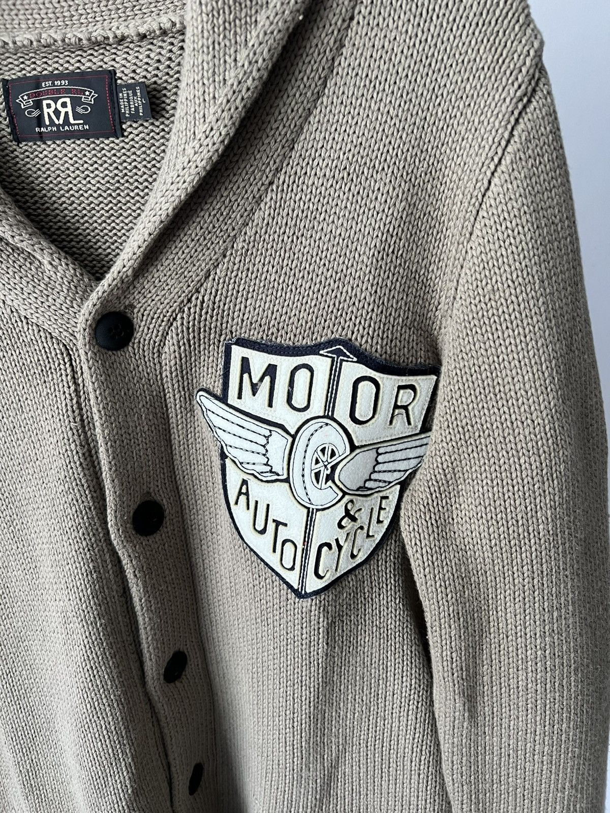 RRL Ralph Lauren Shawl Collar Knit Cardigan Motorcycle Patch