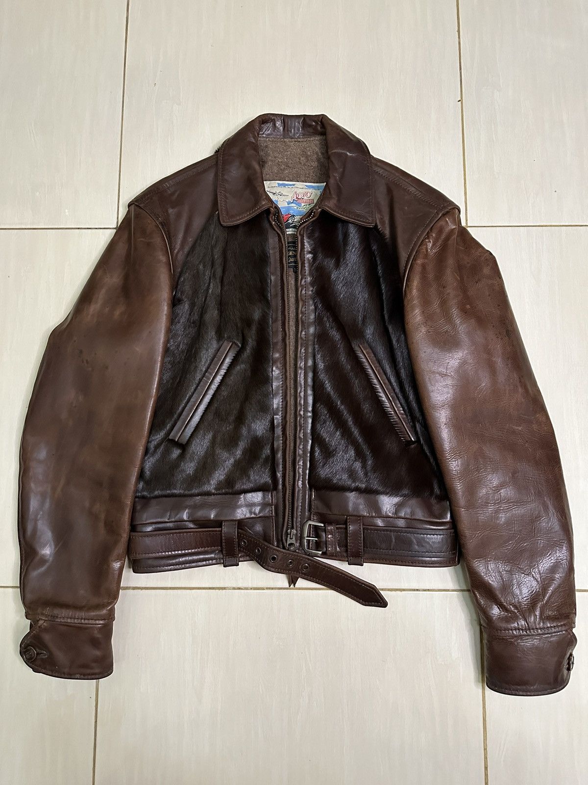 image of Aero Leather Grizzly Jacket in Brown, Men's (Size Small)