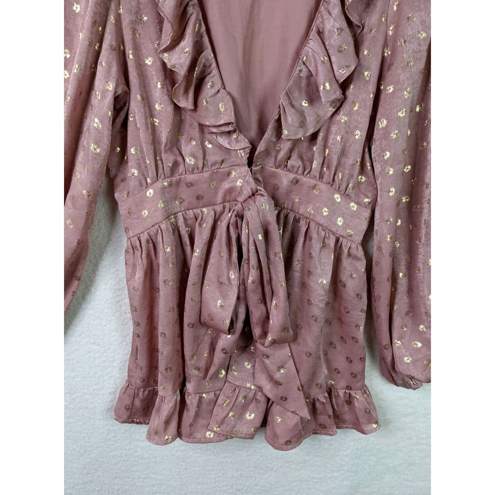 Pinko Aeom Womens Long sleeve Pink Tie waist ruffle V-Neck Top Size S Size S / US 4 / IT 40 - 7 Thumbnail