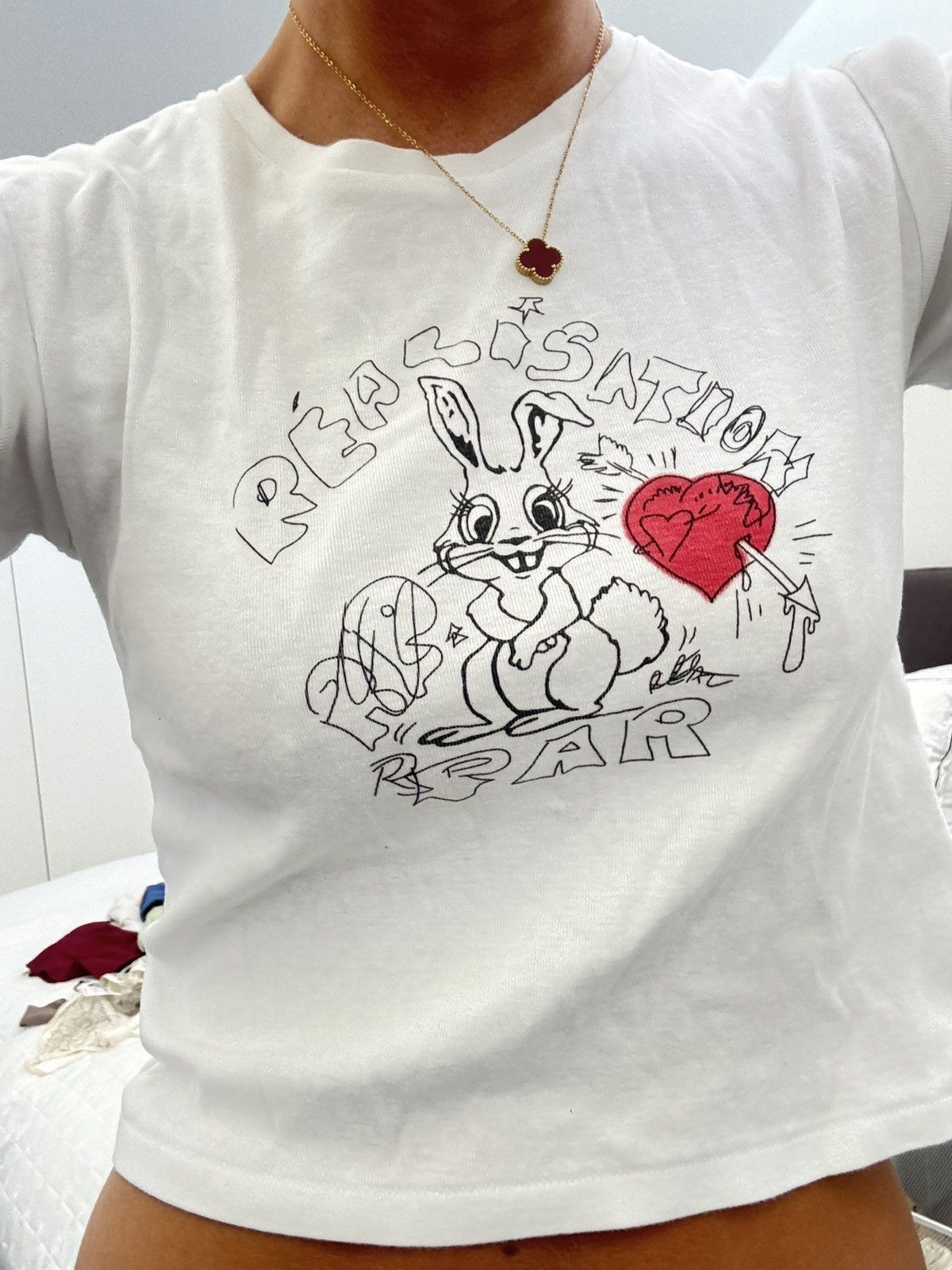 Realisation Par Realisation Par Cropped Bunny Tee in Red Heart Size XS / US 0-2 / IT 36-38 - 2 Thumbnail