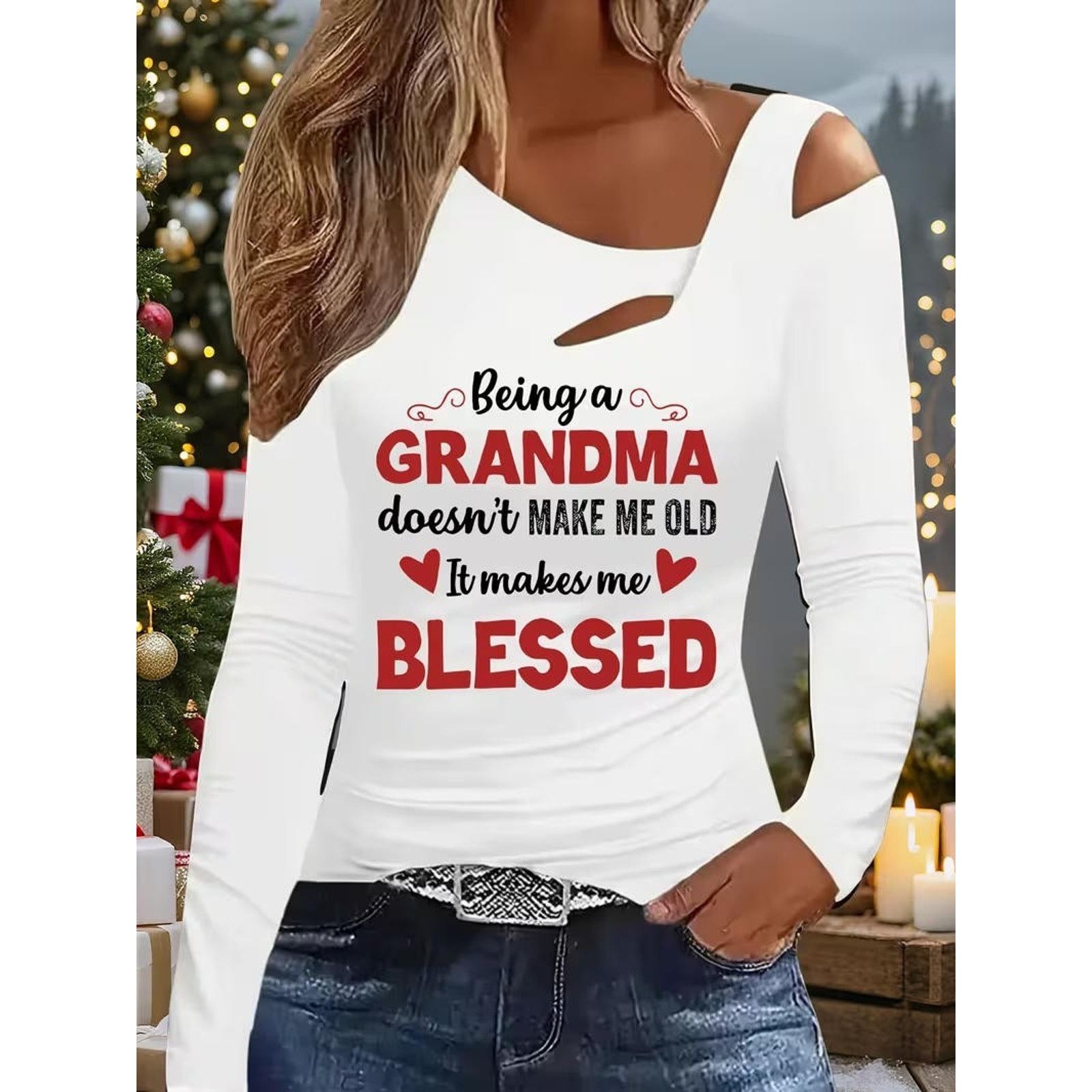 Other Off-the-Shoulder T-Shirt •"Being A Grandma Makes Me Blessed" Size M / US 6-8 / IT 42-44 - 3 Thumbnail