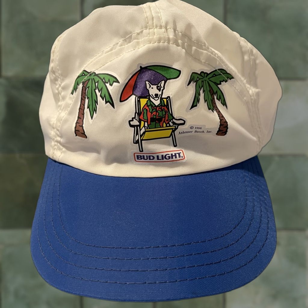 VINTAGE Anheuser Busch Bud Light 1986 Hat Cap White Unisex Adults 80s Snapback Adjustable Nylon Lightweight Breathable Made In USA