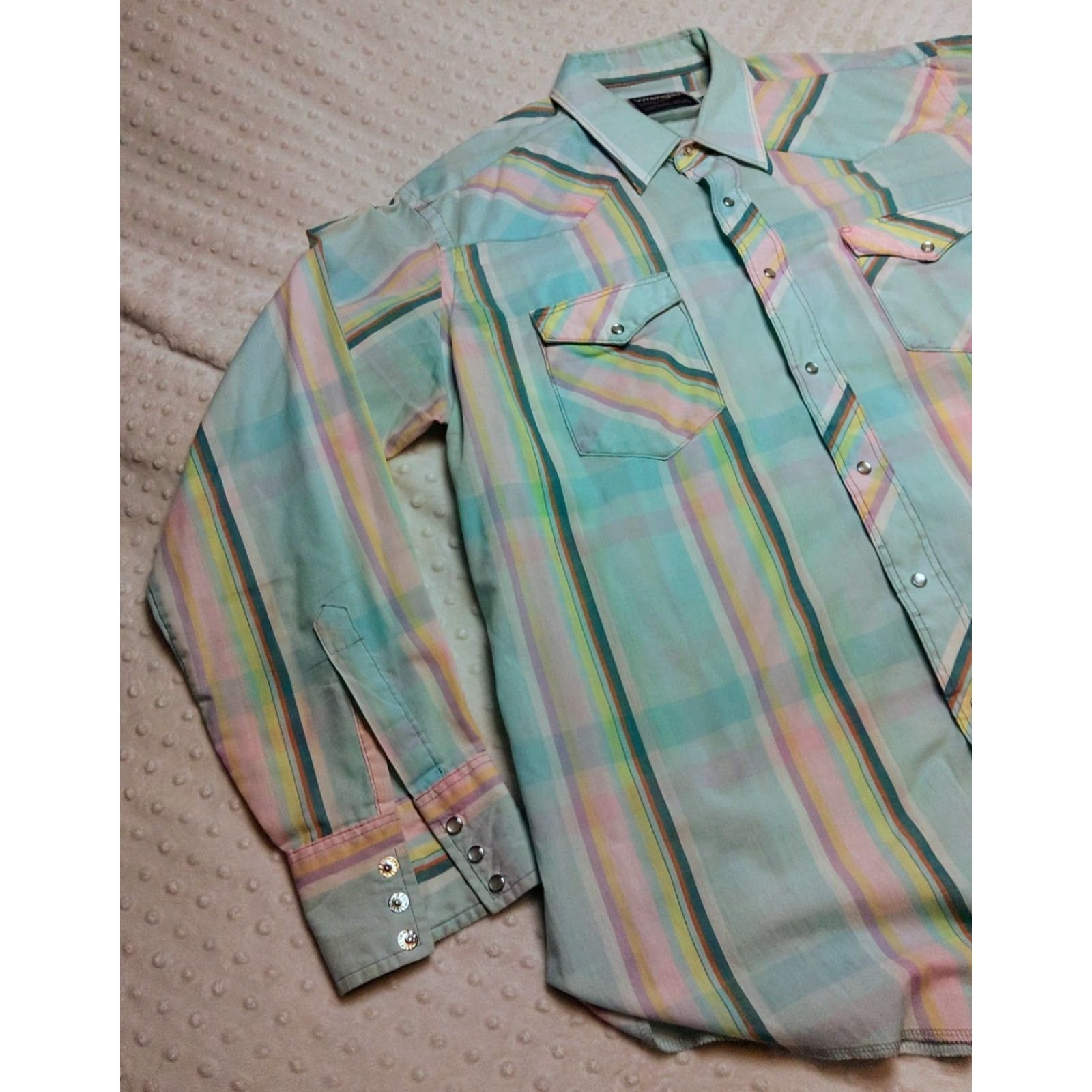 Wrangler Wrangler Vtg 90s Pastel Stripe Pearl Snap Button-Down Shirt Western Rodeo XLT Mens Shirt Size US XL / EU 56 / 4 - 3 Thumbnail