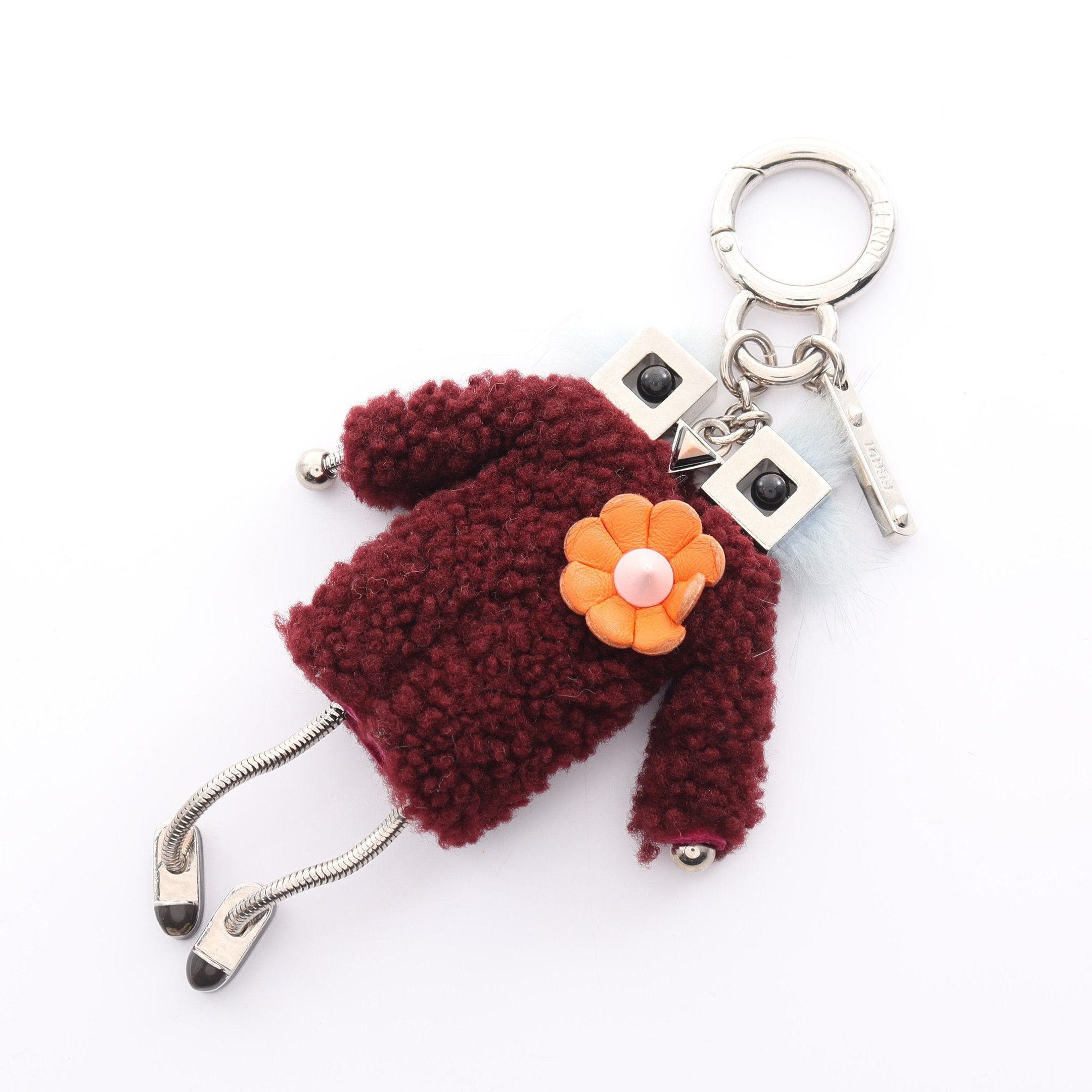 image of Fendi Teen Witches Key Ring Bag Charm Fabric Bordeaux Silver, Women's