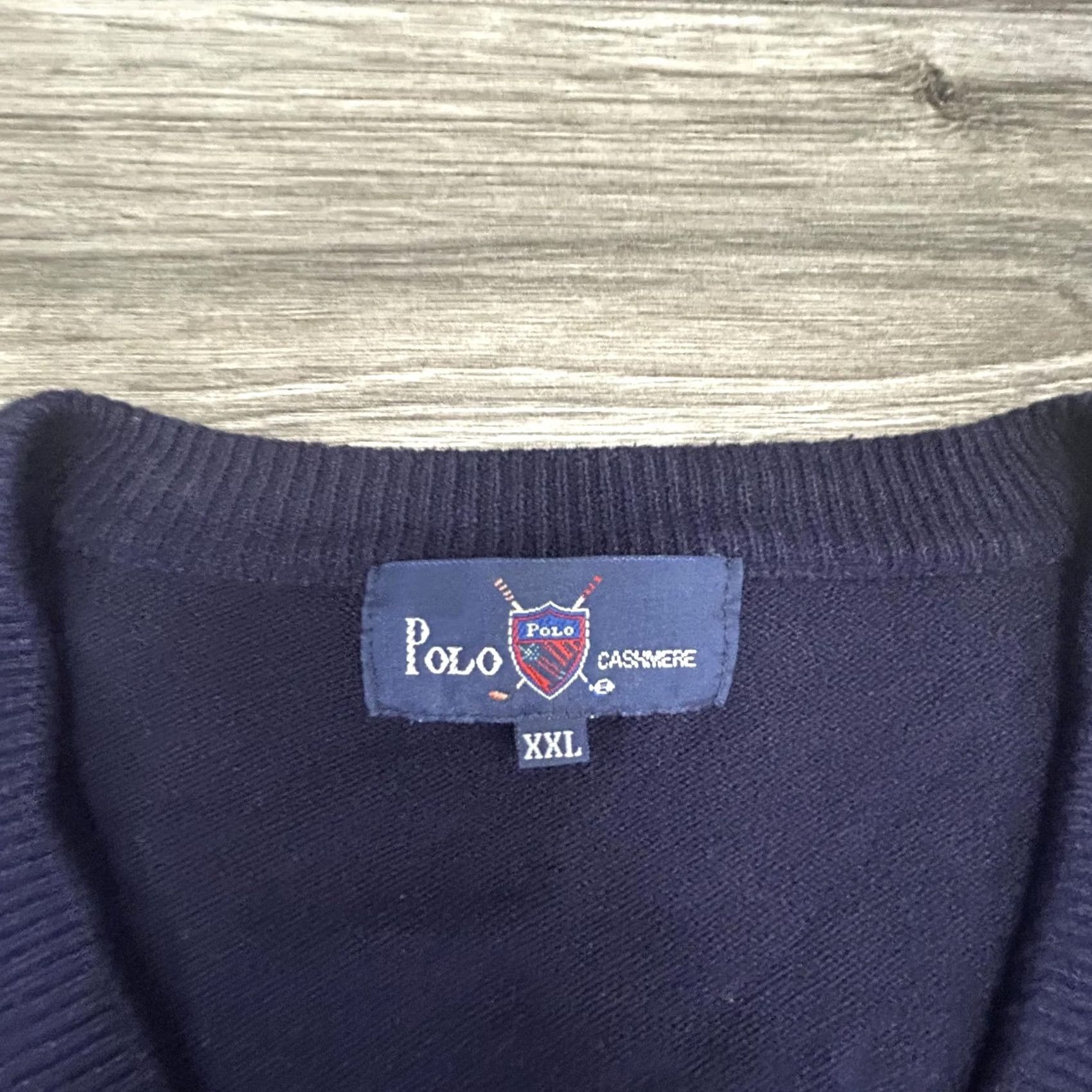 Vintage VINTAGE Polo Cashmere Sweater Mens 2XL Navy V-Neck Pullover Knit Preppy Crest Logo Golf Clubhouse Casual Mens Winter 90s Retro Size US XXL / EU 58 / 5 - 6 Thumbnail
