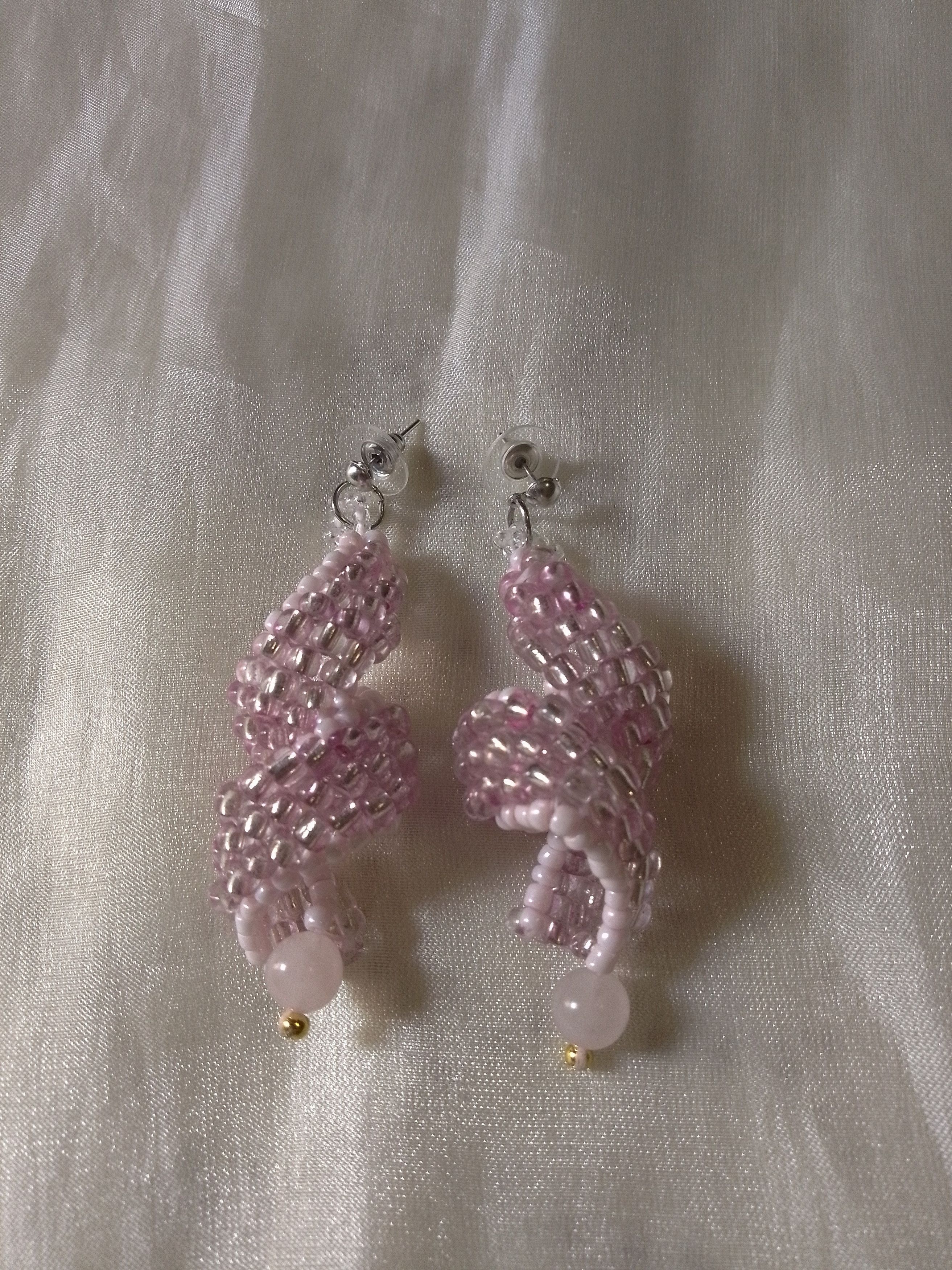 Handmade Pink earrings curled dangle social rose quartz gemstones Size ONE SIZE - 4 Thumbnail