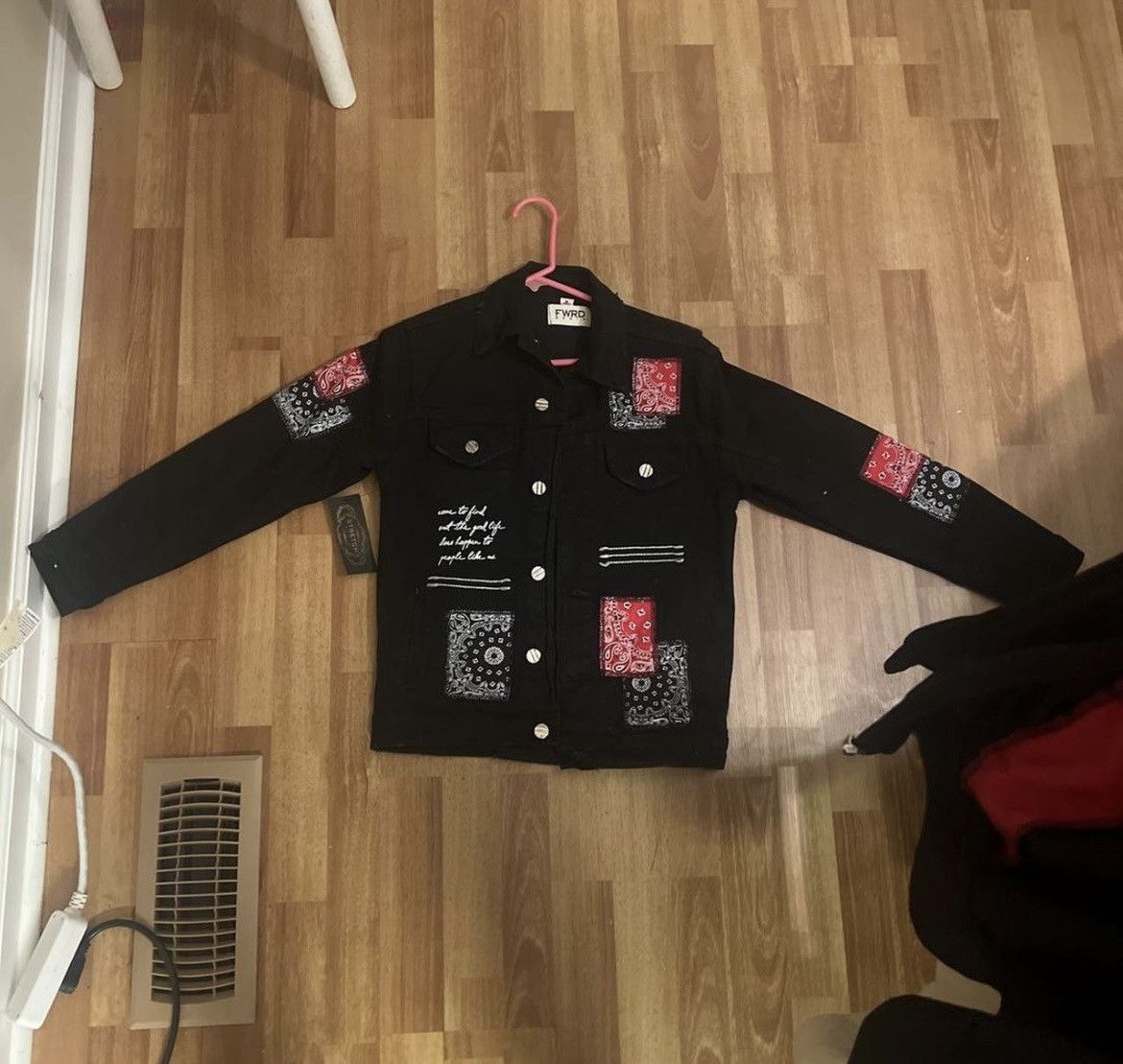 Vintage FWRD Black Denim Street Wear Bandanna Jacket Size 10-12 M Size US XXS / EU 40 - 2 Thumbnail