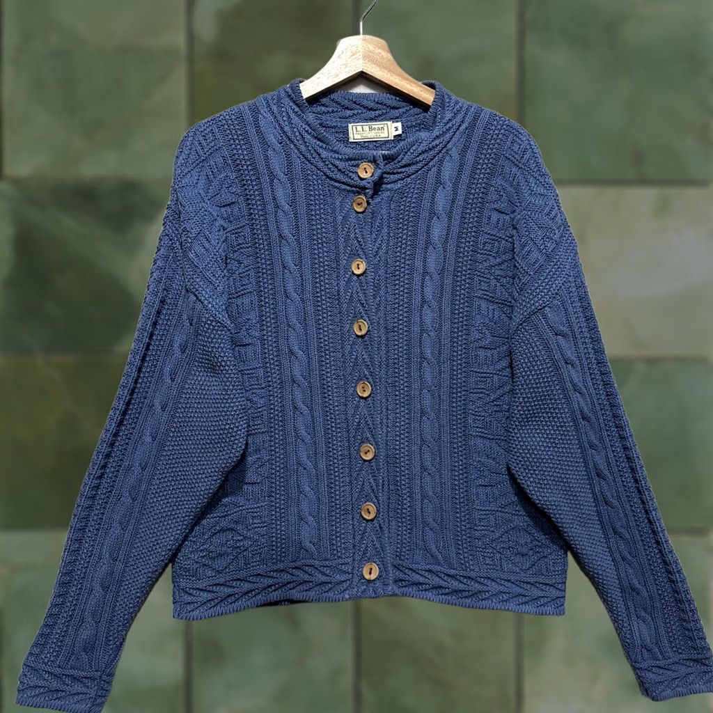 Vintage VINTAGE L.L. Bean Cardigan Sweater Womens Medium Blue 100% Cotton Cable Knit Size M / US 6-8 / IT 42-44 - 1 Thumbnail