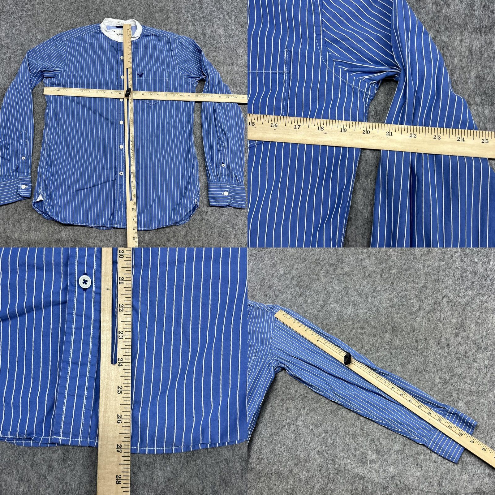 American Eagle Outfitters American Eagle Shirt Mens S Blue Stripe Long Sleeve Button Up Band Collar Preppy Size US S / EU 44-46 / 1 - 8 Thumbnail