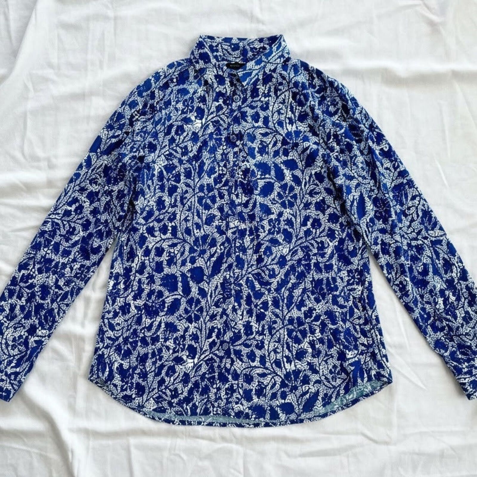 Ann Taylor Ann Taylor Blue Teal Floral Button Shirt Womens Medium Size M / US 6-8 / IT 42-44 - 1 Thumbnail