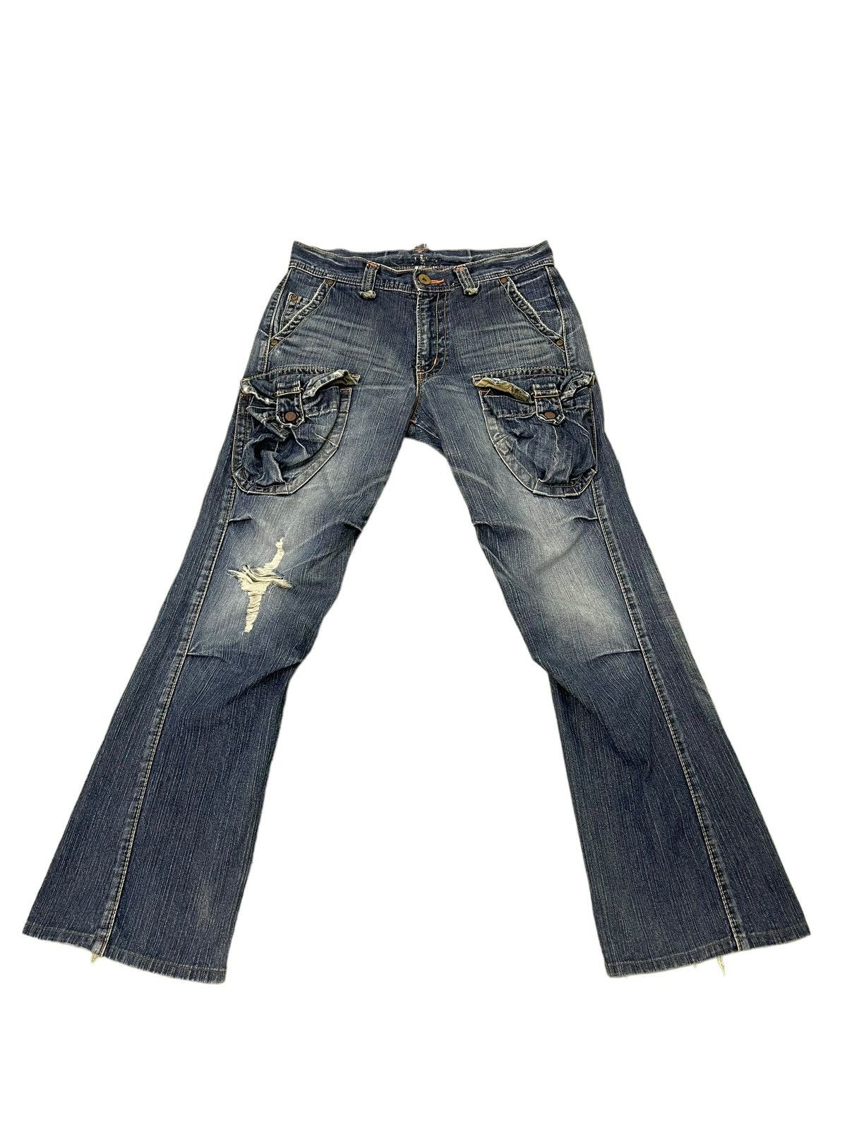 Japanese Brand Flare Jeans Edwin Cargo Faded Distress Boot Cut 8🟦8 Size US 32 / EU 48 - 2 Thumbnail