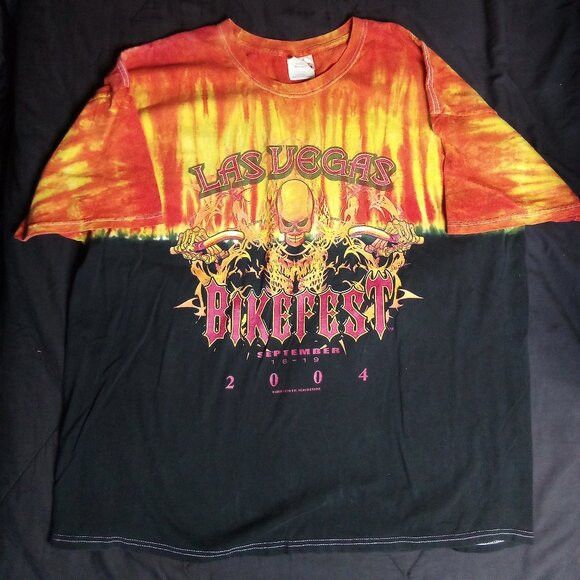 Hanes Vintage Las Vegas Bikefest 2004 Flame Fire Tie Dye T-Shirt Size US XXL / EU 58 / 5 - 2 Thumbnail