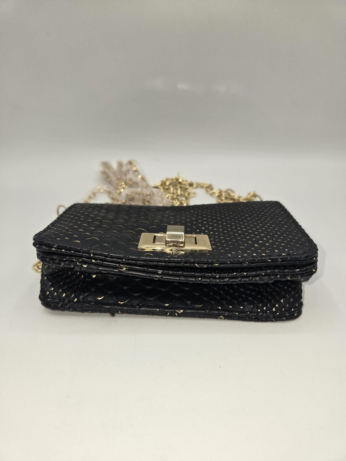 Target Basics Black Faux Snakeskin Crossbody Purse with Gold Chain Strap Size ONE SIZE - 4 Thumbnail